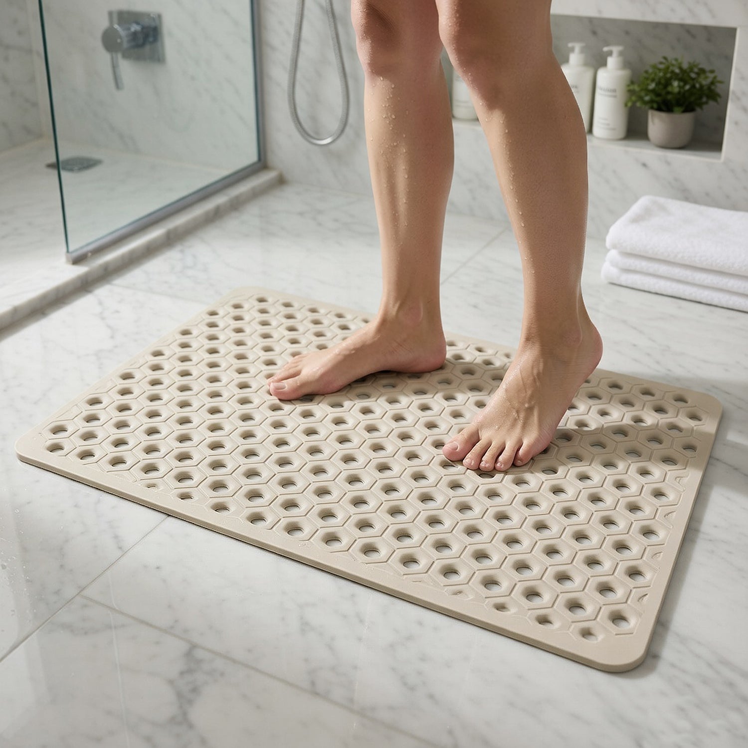 PVC Shower Mat for Bathroom Floor ( 40x70 cm, Beige )