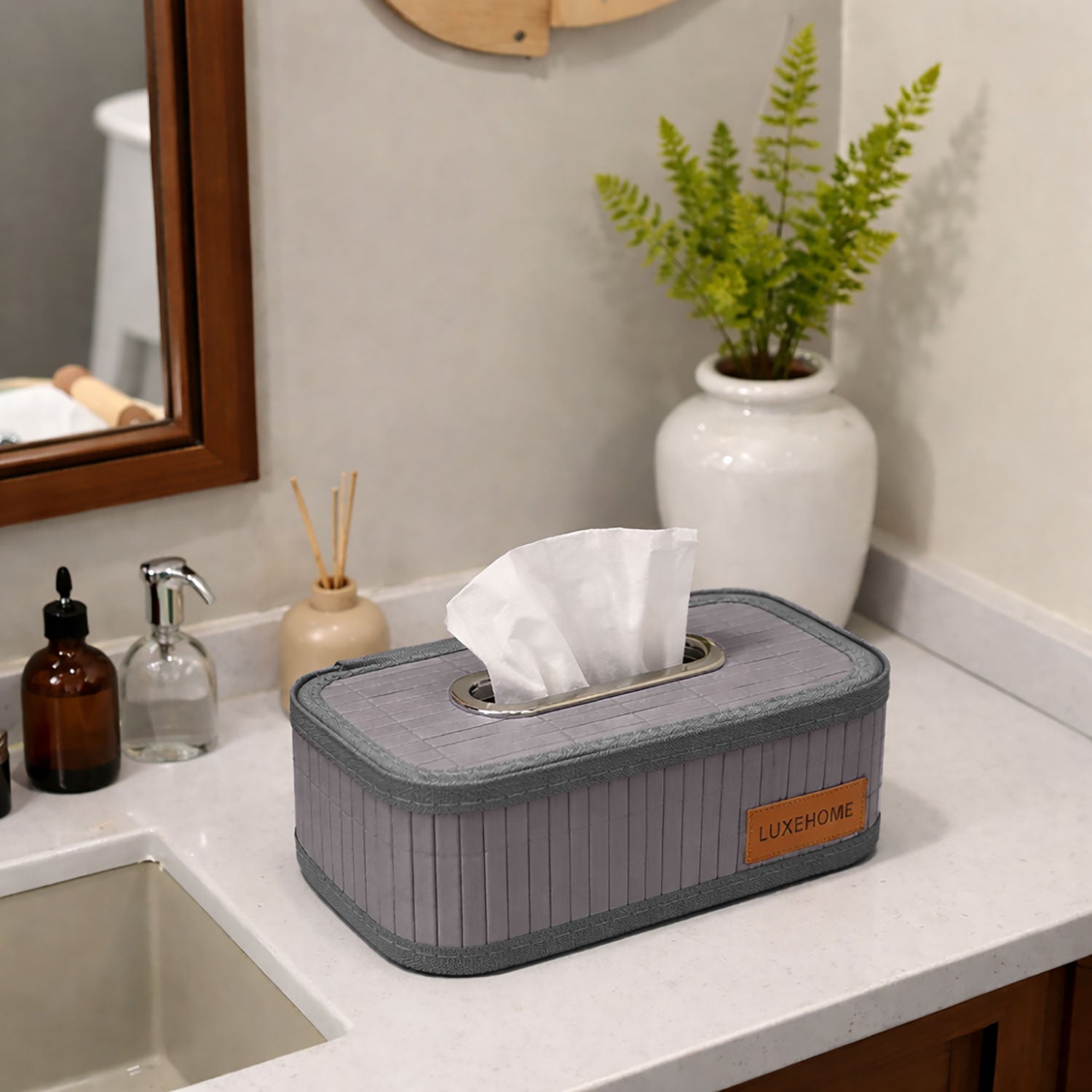 Bamboo Napkin Box Tissue Holder ( Light Purple, 24x14x9 cm )