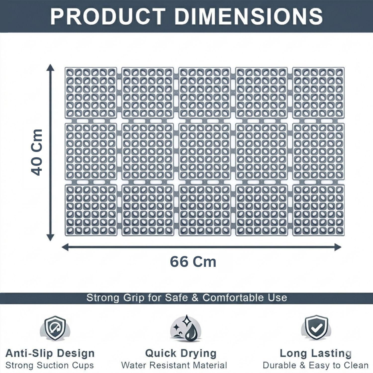 Rubber Shower Mat For Bathroom ( 40x66 Cm Grey )