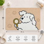 Rubber Bath Mat Anti Slip Quick Drying Soft Curious Puppy ( Beige, 40x60 cm )
