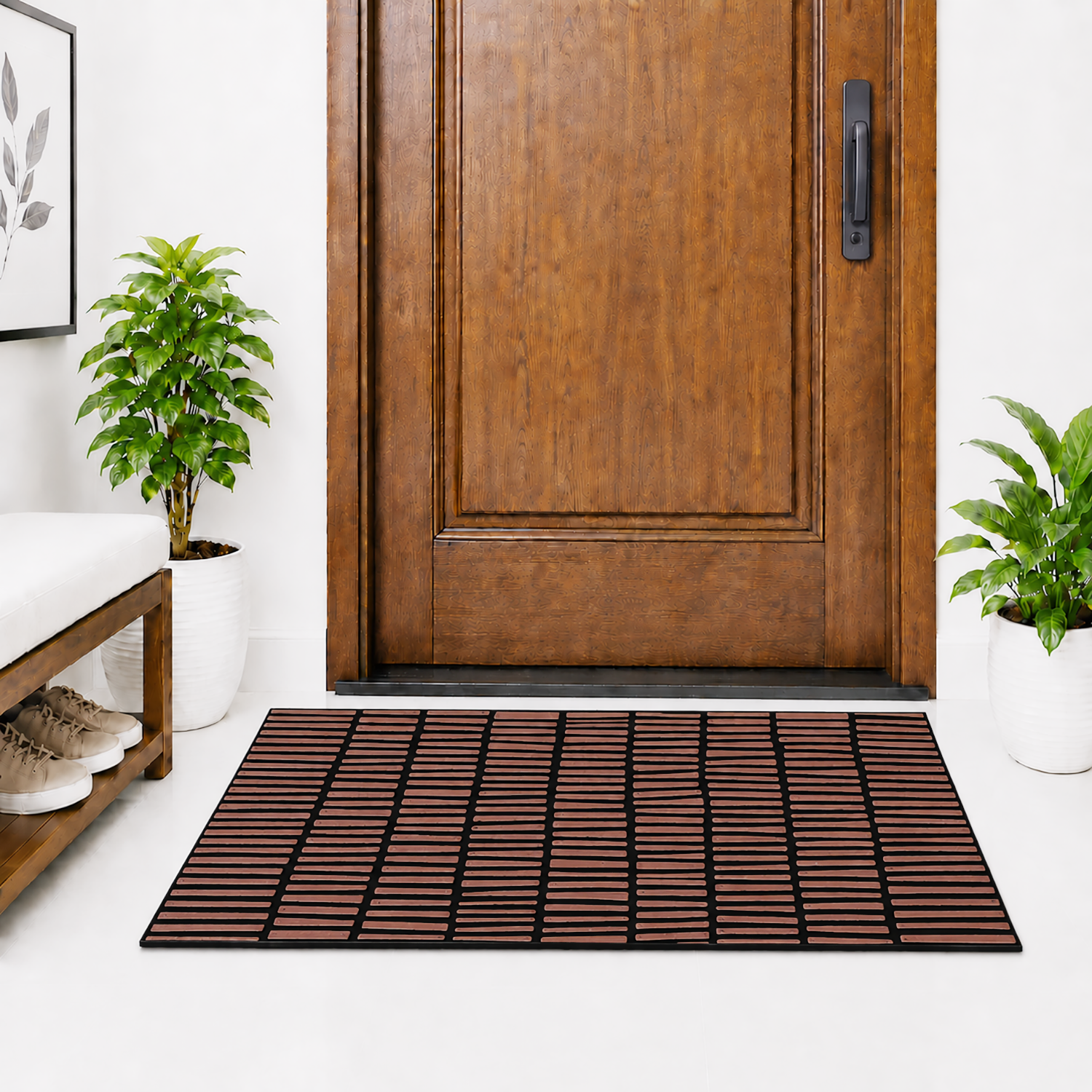 Rubber Door Mat Linear Textured ( 45x75 cm Brown )
