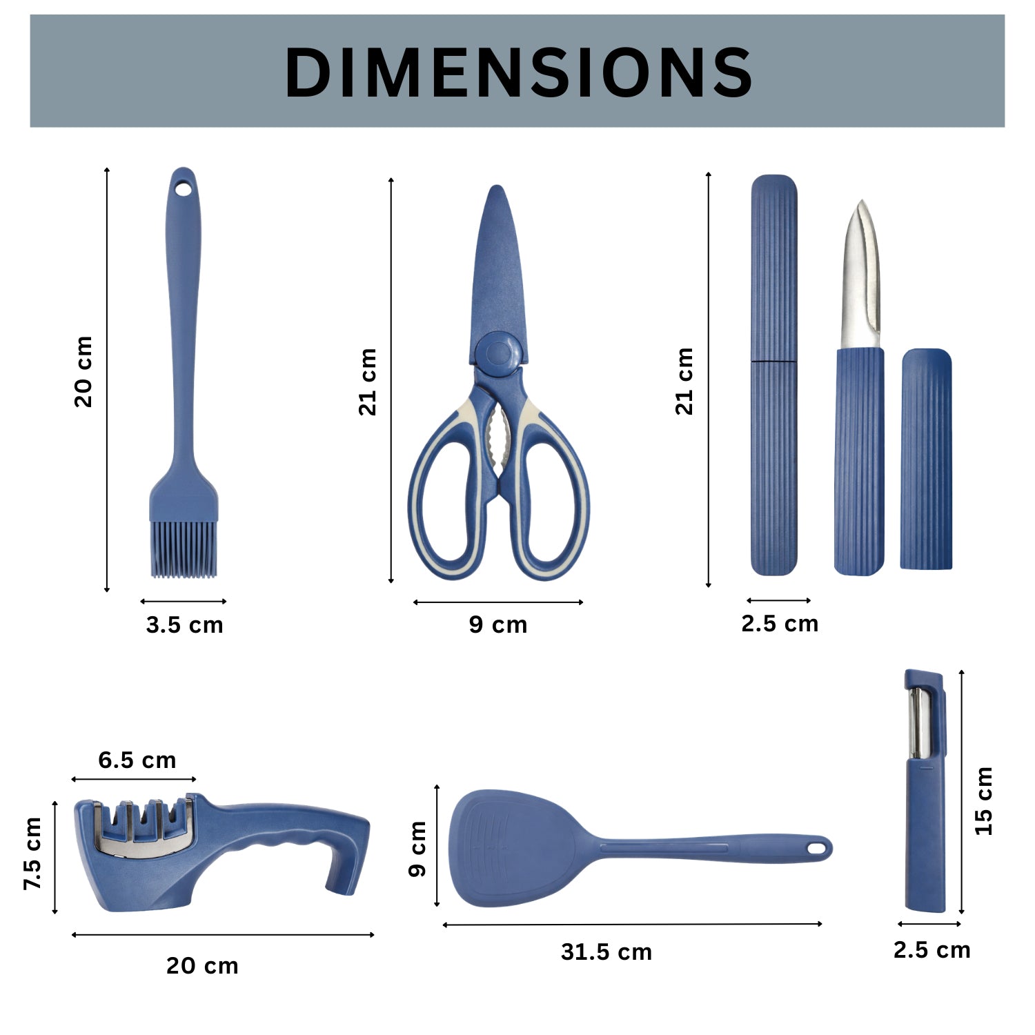 Kitchen Tool Set Plastic Non-Stick Cooking Utensils For Kitchen ( Dark Blue Solid Pack Of 6 )