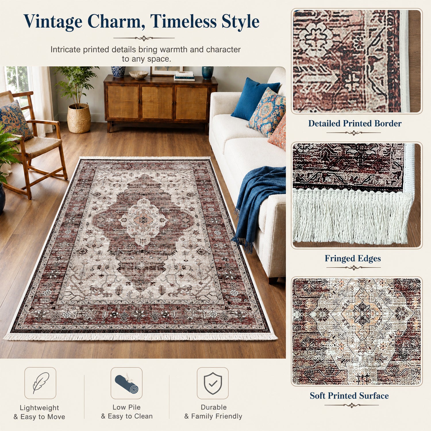 Riyasat Printed Carpet For Home And Office ( 3x5 ft, Dusty Rose )