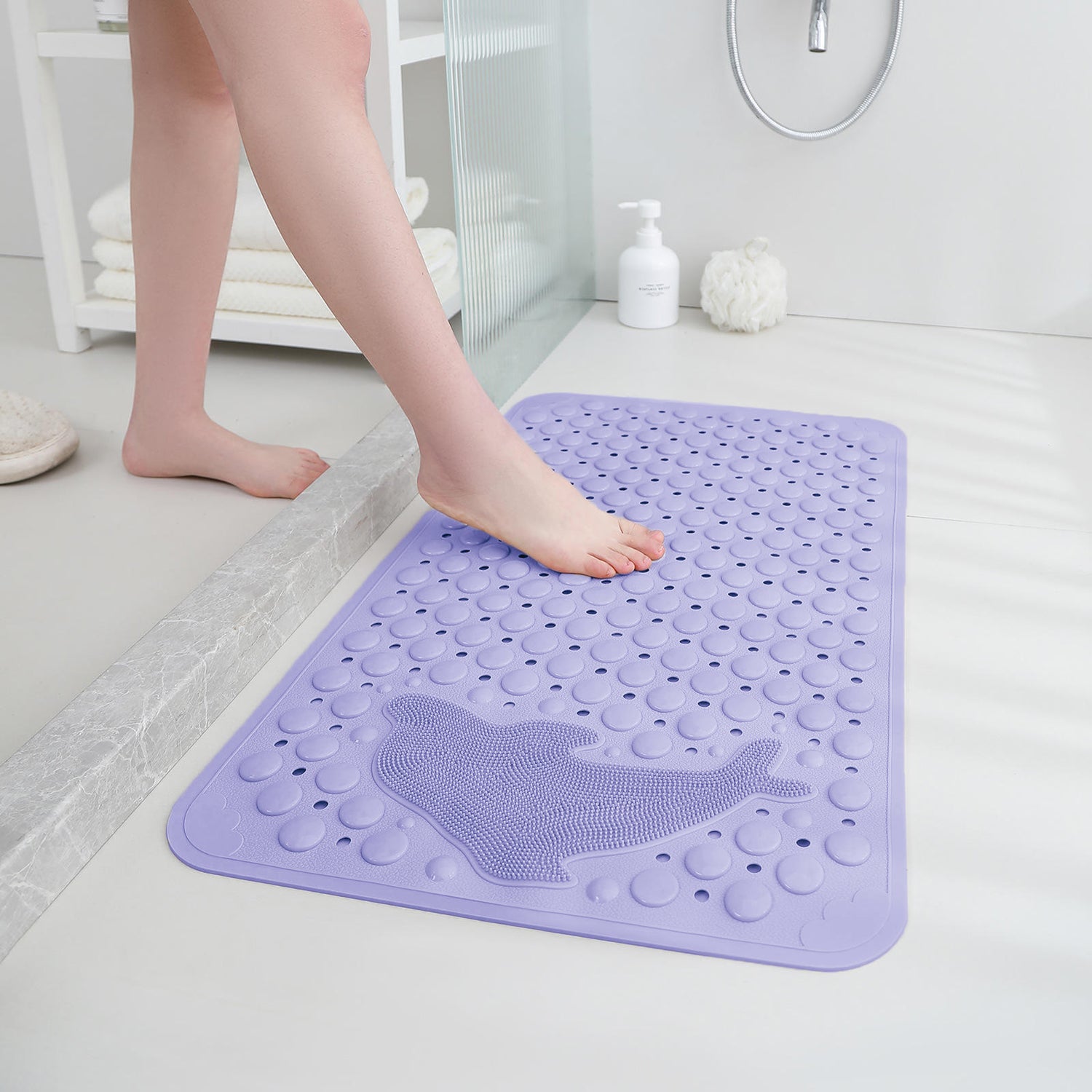 PVC Shower Mat for Bathroom Floor ( 35x70 cm, Purple )