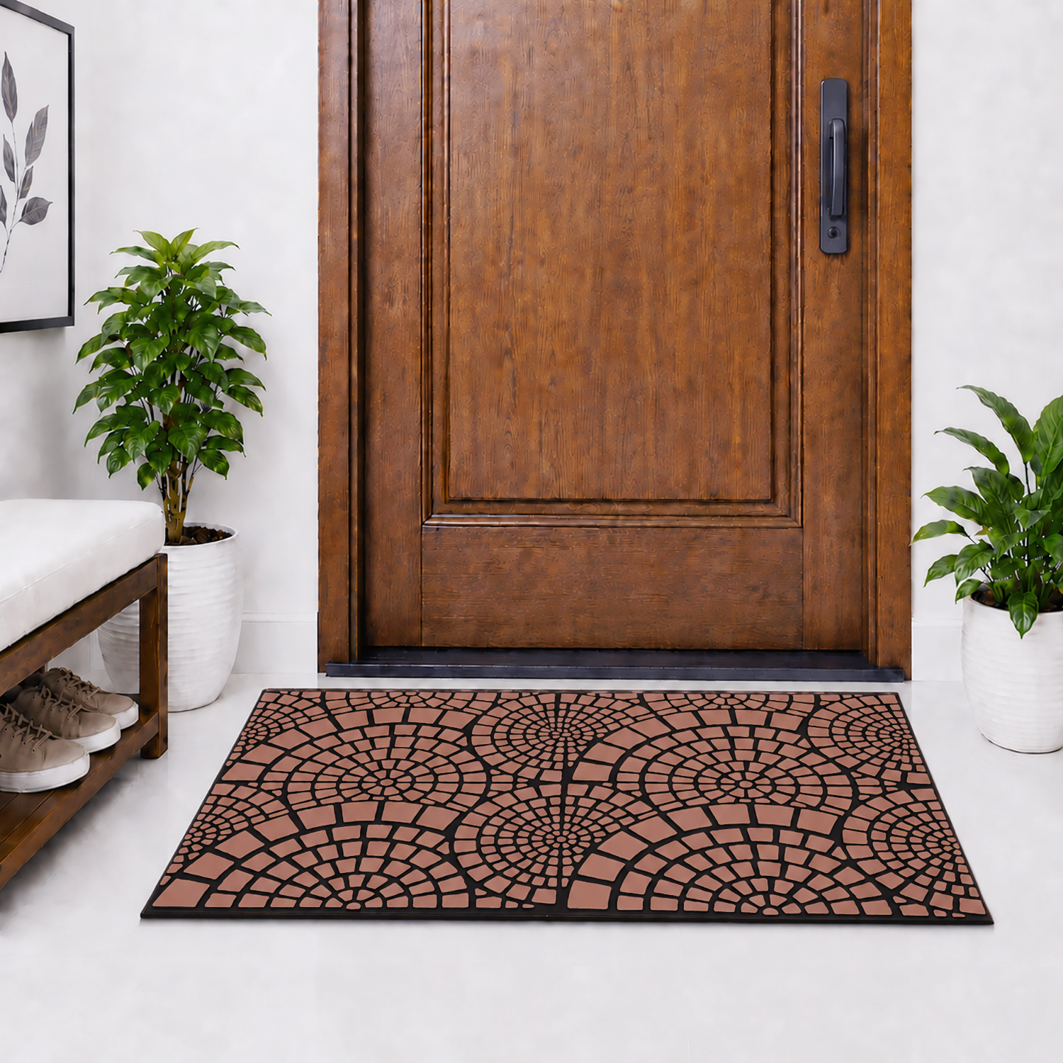 Rubber Door Mat Mosaic Textured ( 45x75 cm Brown )