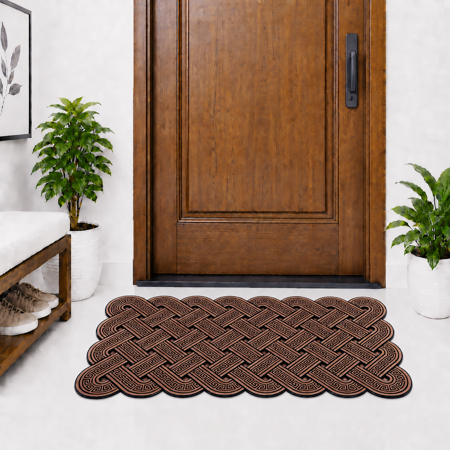 Rubber Door Mat Weave Textured ( 45x75 cm Brown )