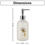 Flower Print Glass Soap Dispenser For Bathroom And Kitchen Sink ( 19.5x7.5 cm White )