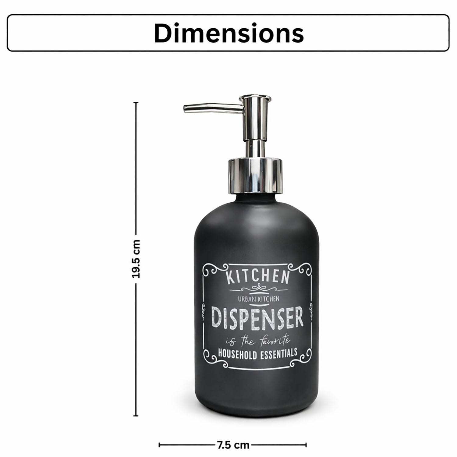 Kitchen Dispenser Print Glass Soap Dispenser For Bathroom And Kitchen Sink Leak ( 19.5x7.5 cm Black )