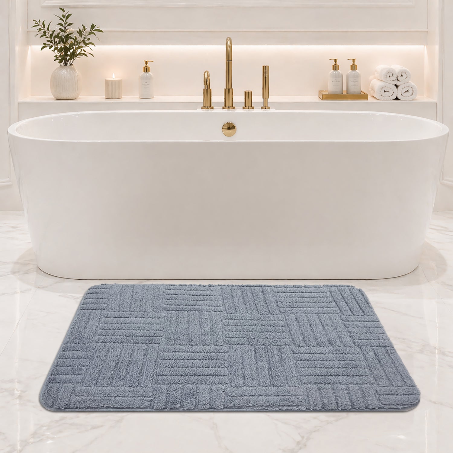 Bahrain Intersect Microfiber Bath Mat (40x58cm Sky Blue)