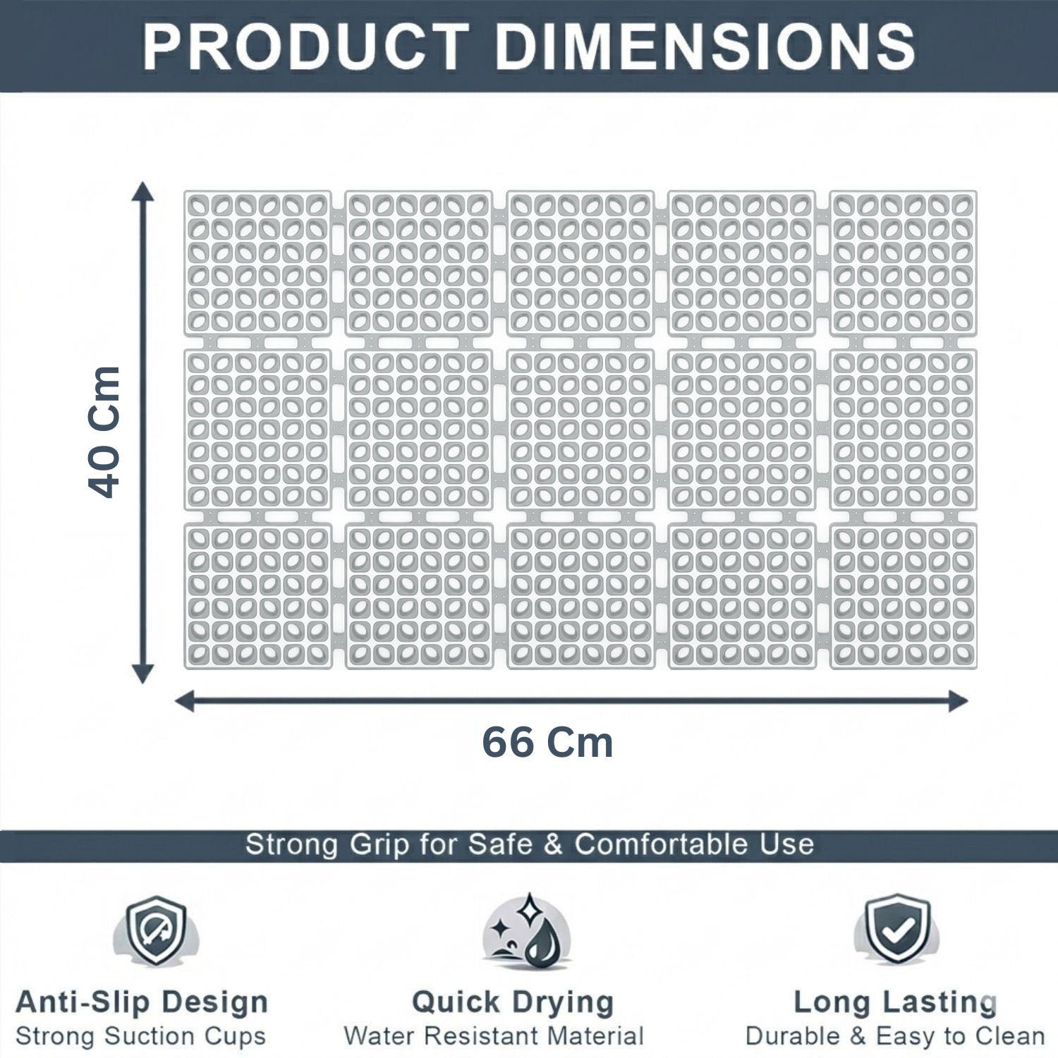 Rubber Shower Mat For Bathroom ( 40x66 Cm Silver )