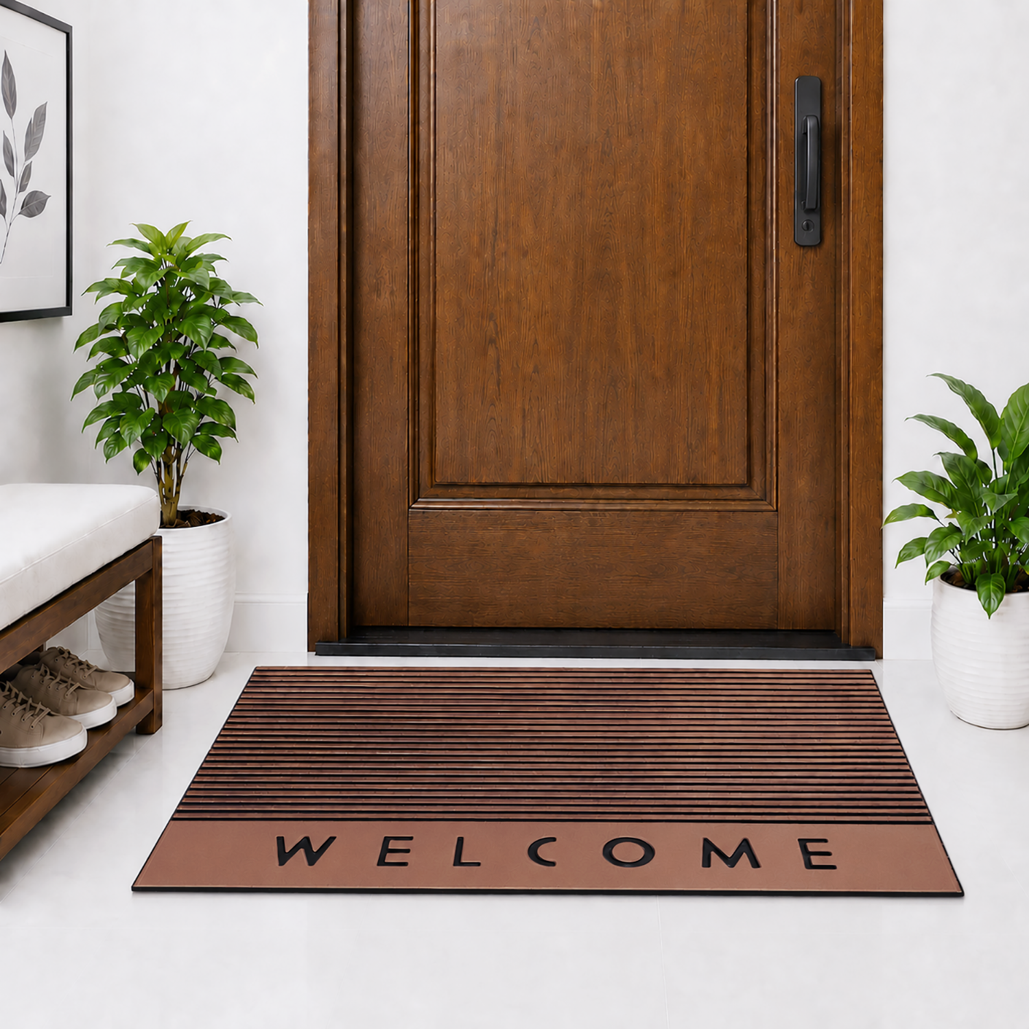 Rubber Door Mat Welcome Textured ( 45x75 cm Brown )
