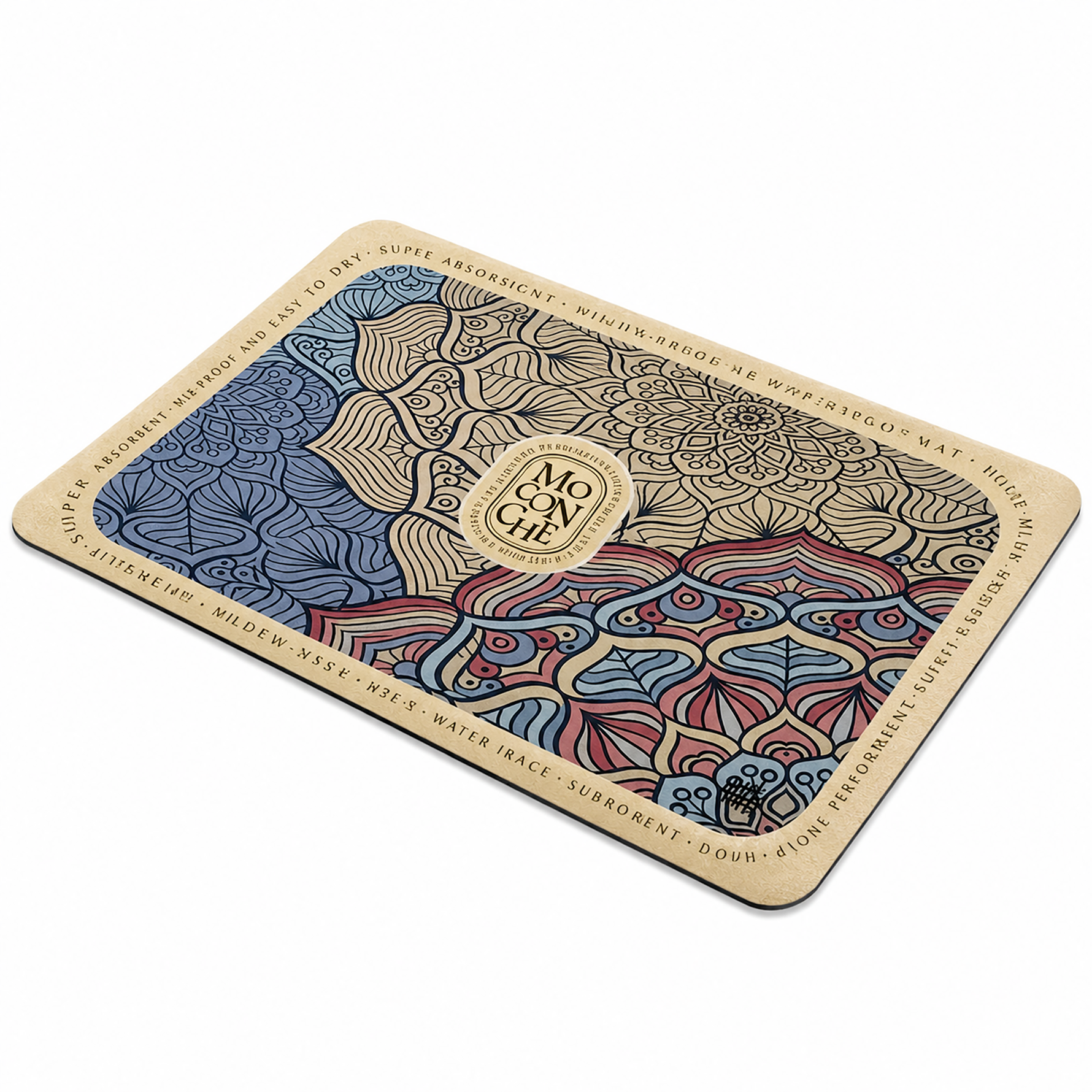 Kitchen Dish Drying Mat | Blue Beige Mandala Print | 35x55 cm