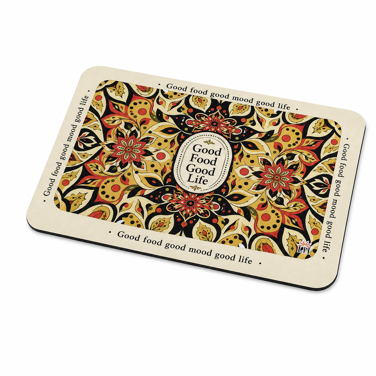 Kitchen Dish Drying Mat | Red Floral Mandala Print | 35x55 cm