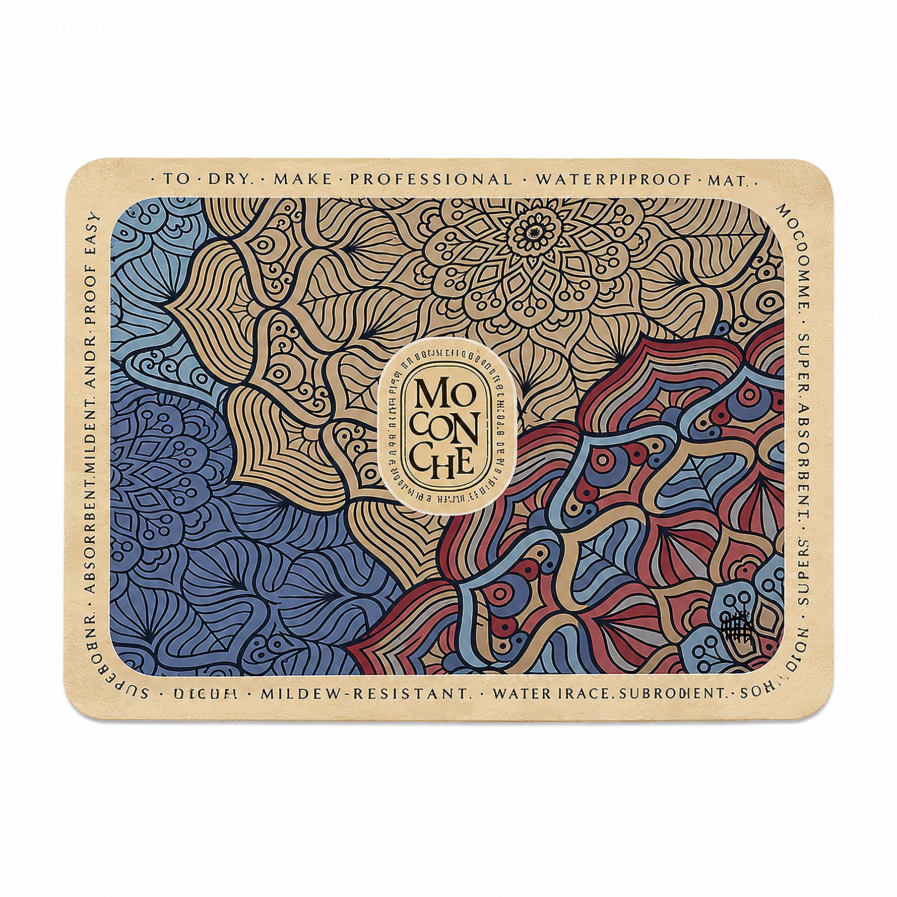 Kitchen Dish Drying Mat | Blue Beige Mandala Print | 35x55 cm