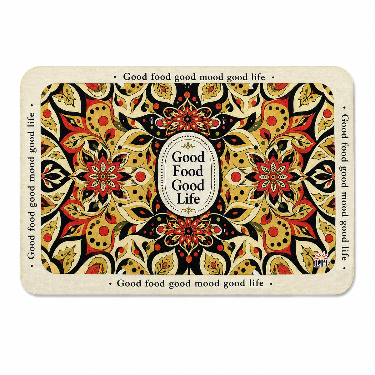 Kitchen Dish Drying Mat | Red Floral Mandala Print | 35x55 cm