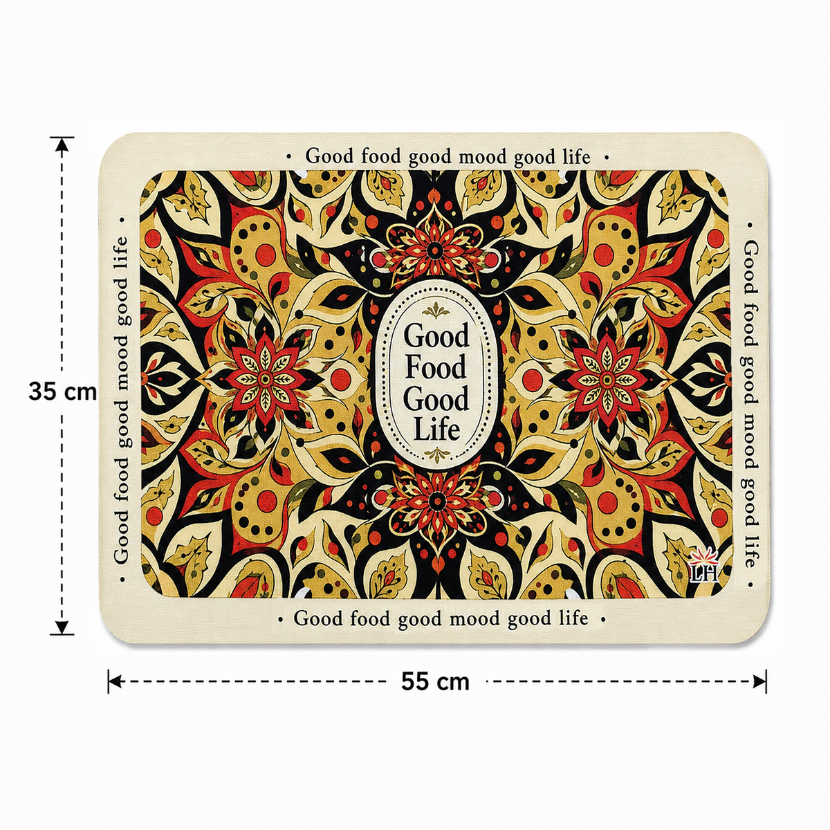 Kitchen Dish Drying Mat | Red Floral Mandala Print | 35x55 cm