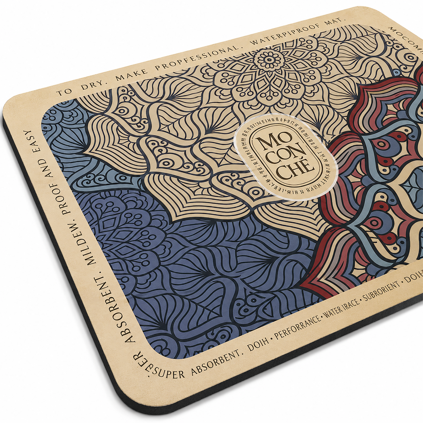 Kitchen Dish Drying Mat | Blue Beige Mandala Print | 35x55 cm