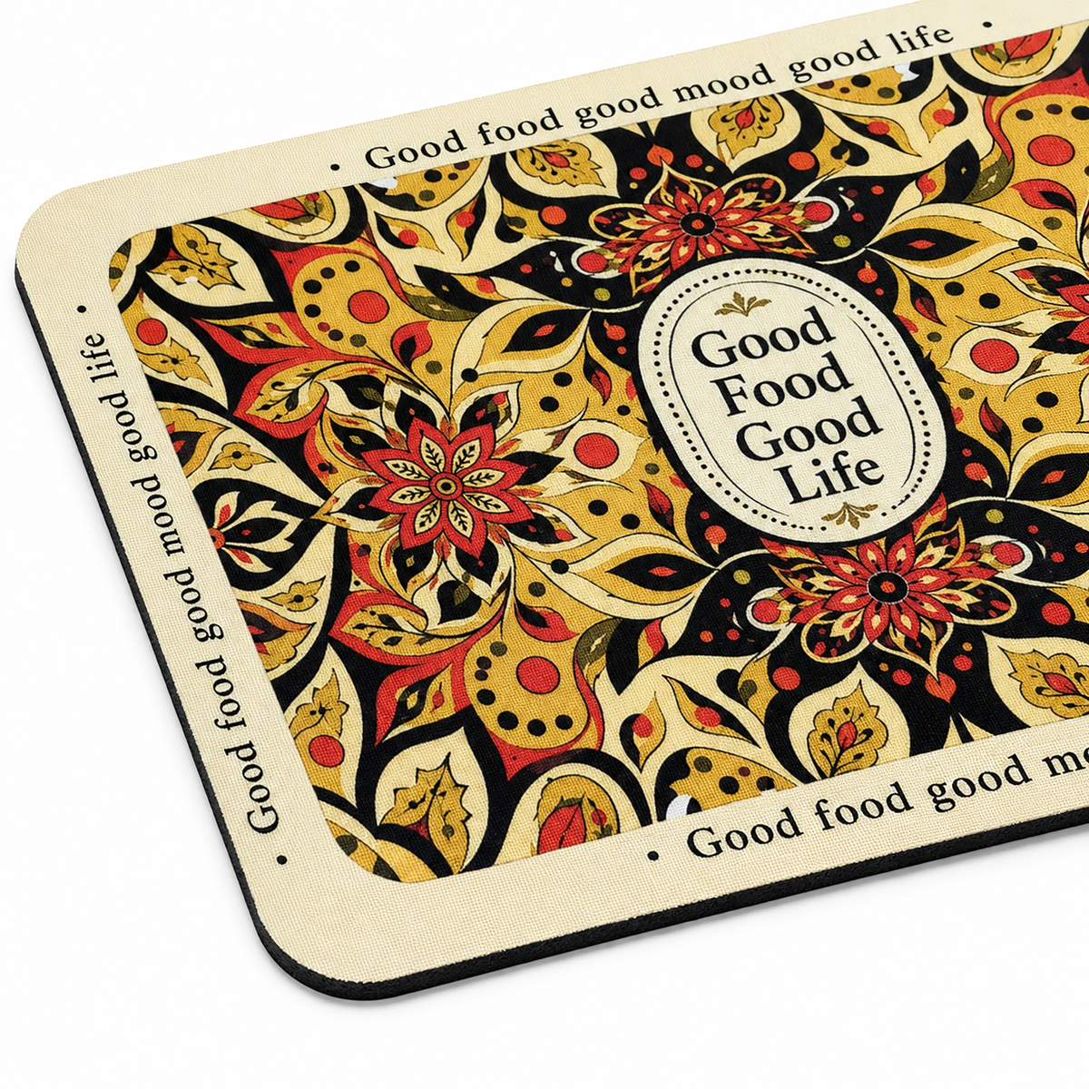 Kitchen Dish Drying Mat | Red Floral Mandala Print | 35x55 cm
