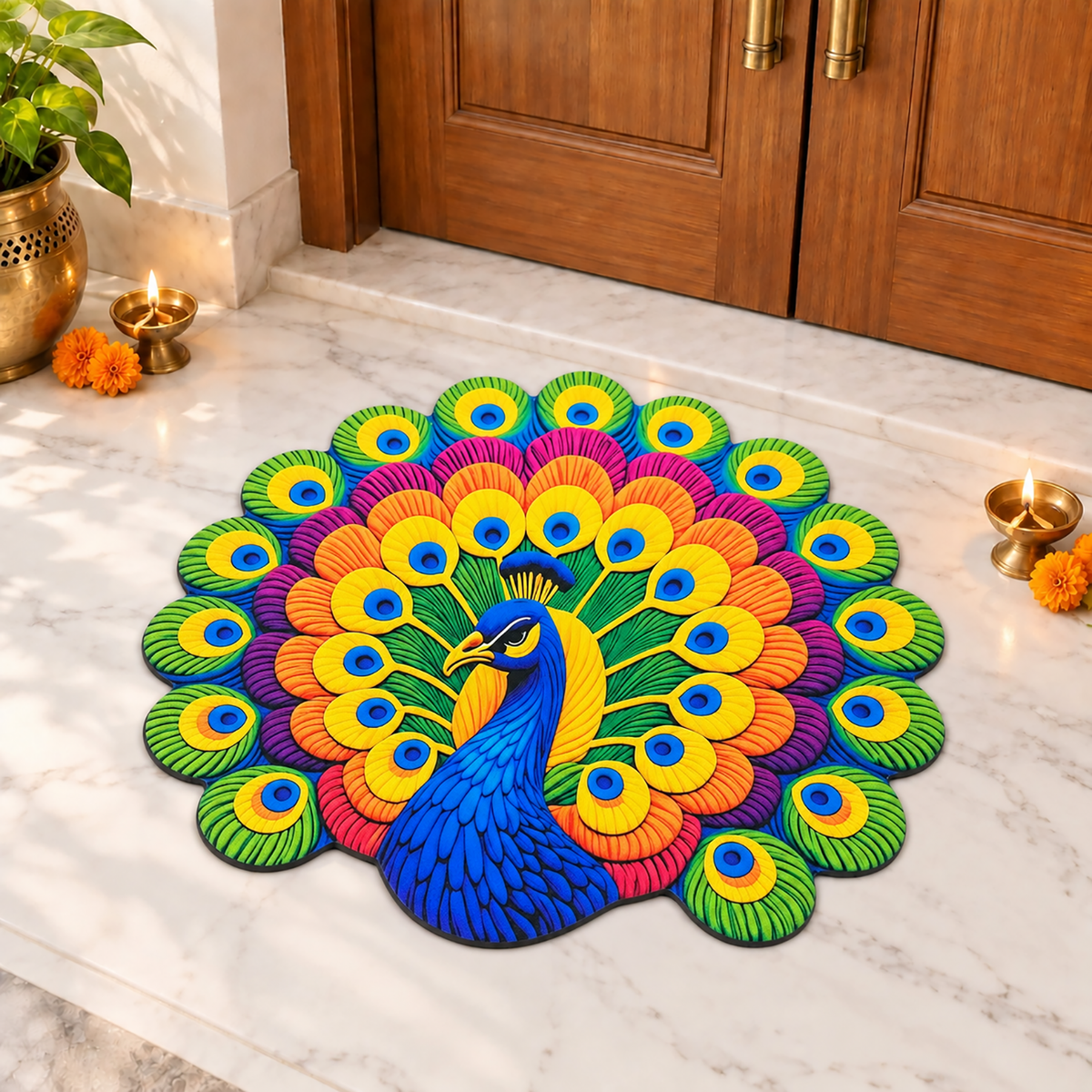 3D Rangoli Mats ( 56x56 cm, Multi )