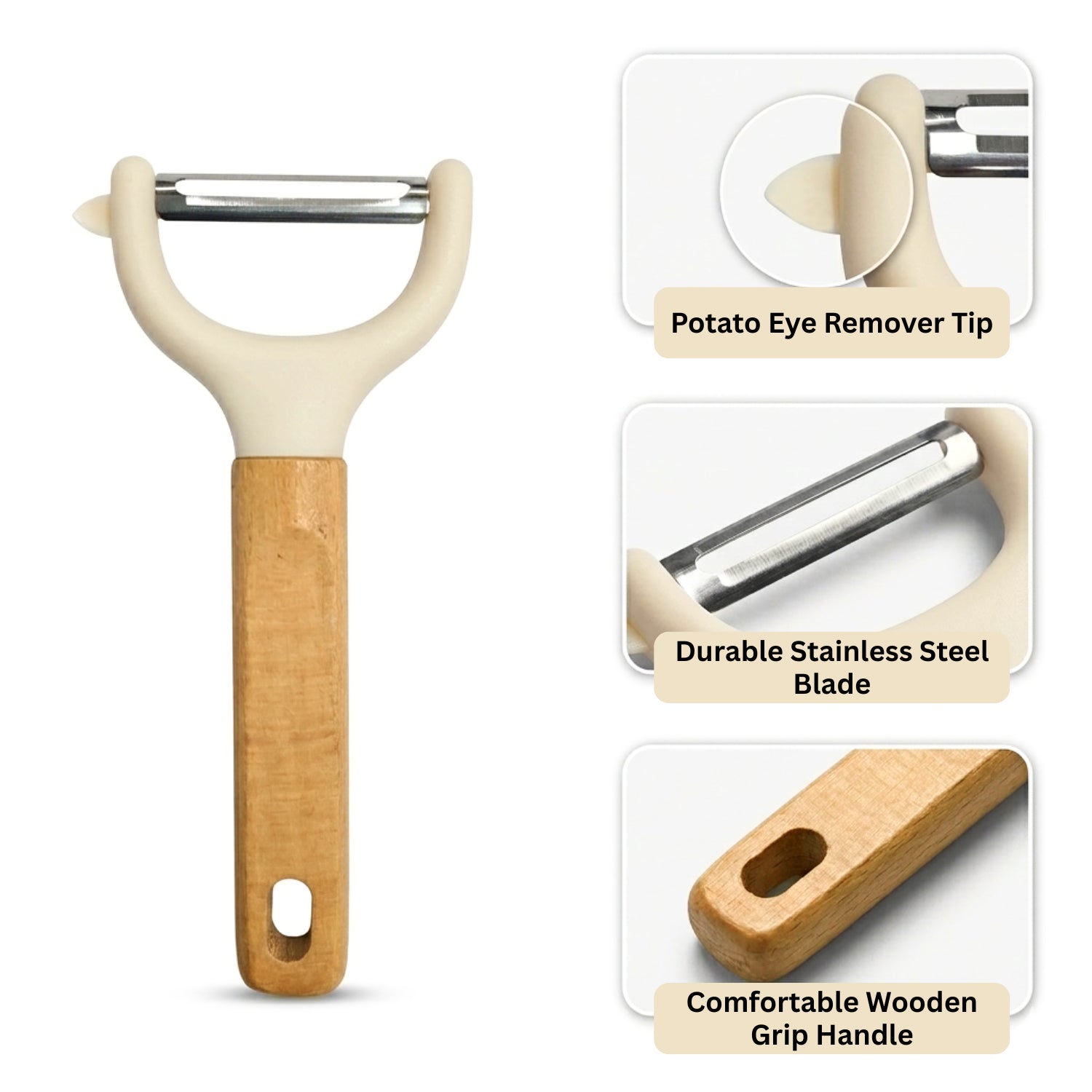 Wooden Peeler For Vegetables And Fruits Plain ( 16x7.5cm Beige )
