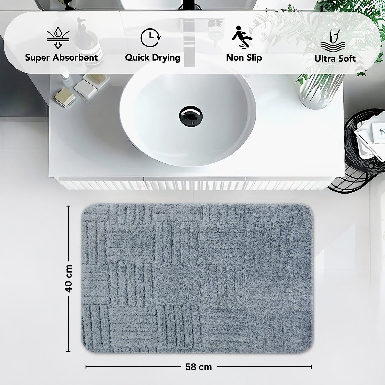 Bahrain Intersect Microfiber Bath Mat (40x58cm Sky Blue)