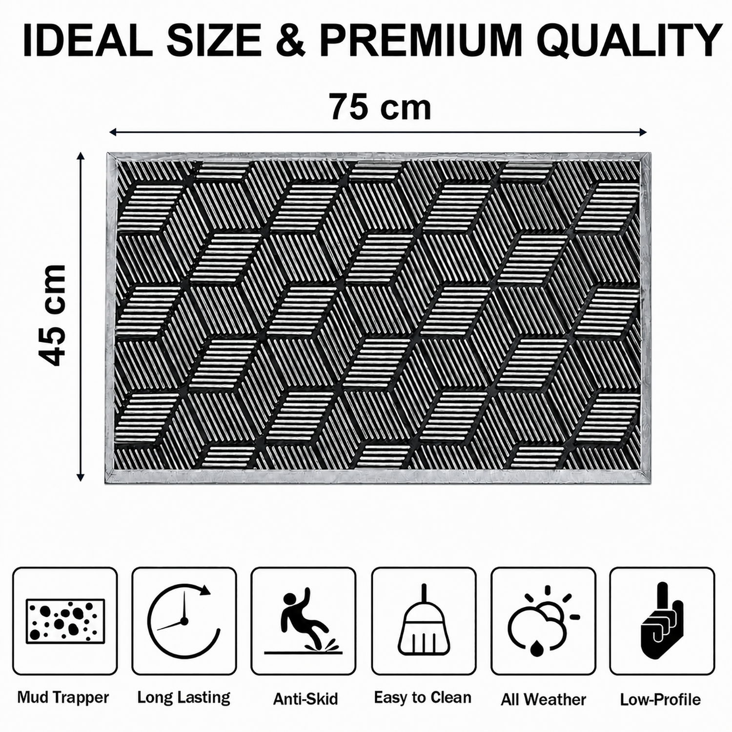 Rubber Door Mat Geometric Textured ( 45x75 cm Silver )