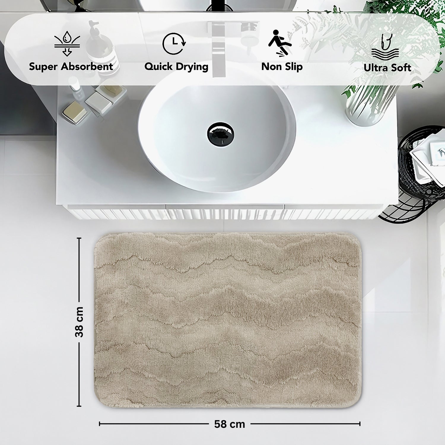 Moscow ZigZag Wave Microfiber Bath  (38x58cm Cream)