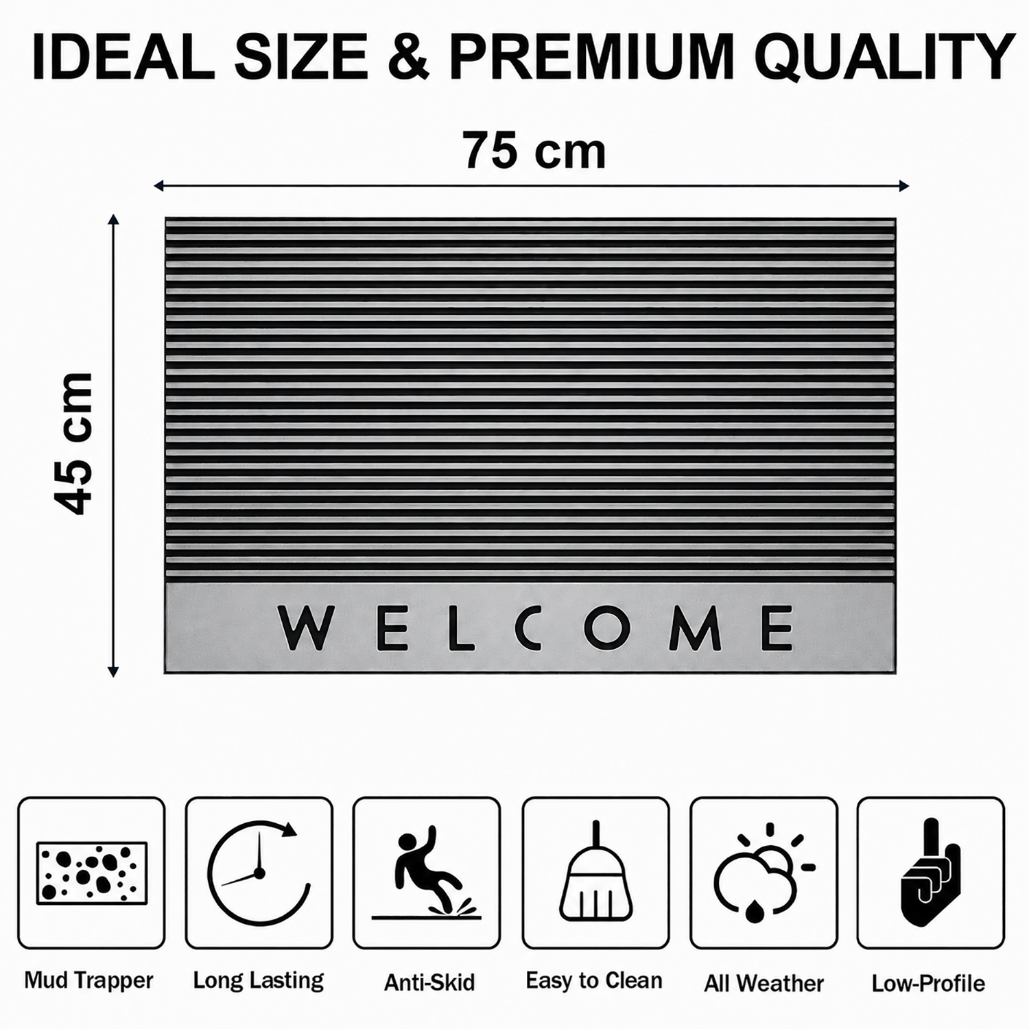 Rubber Door Mat Welcome Textured ( 45x75 cm Silver )