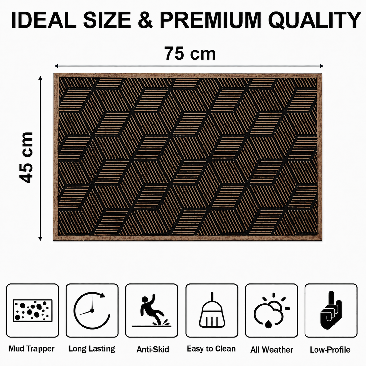 Rubber Door Mat Geometric Textured ( 45x75 cm Brown )