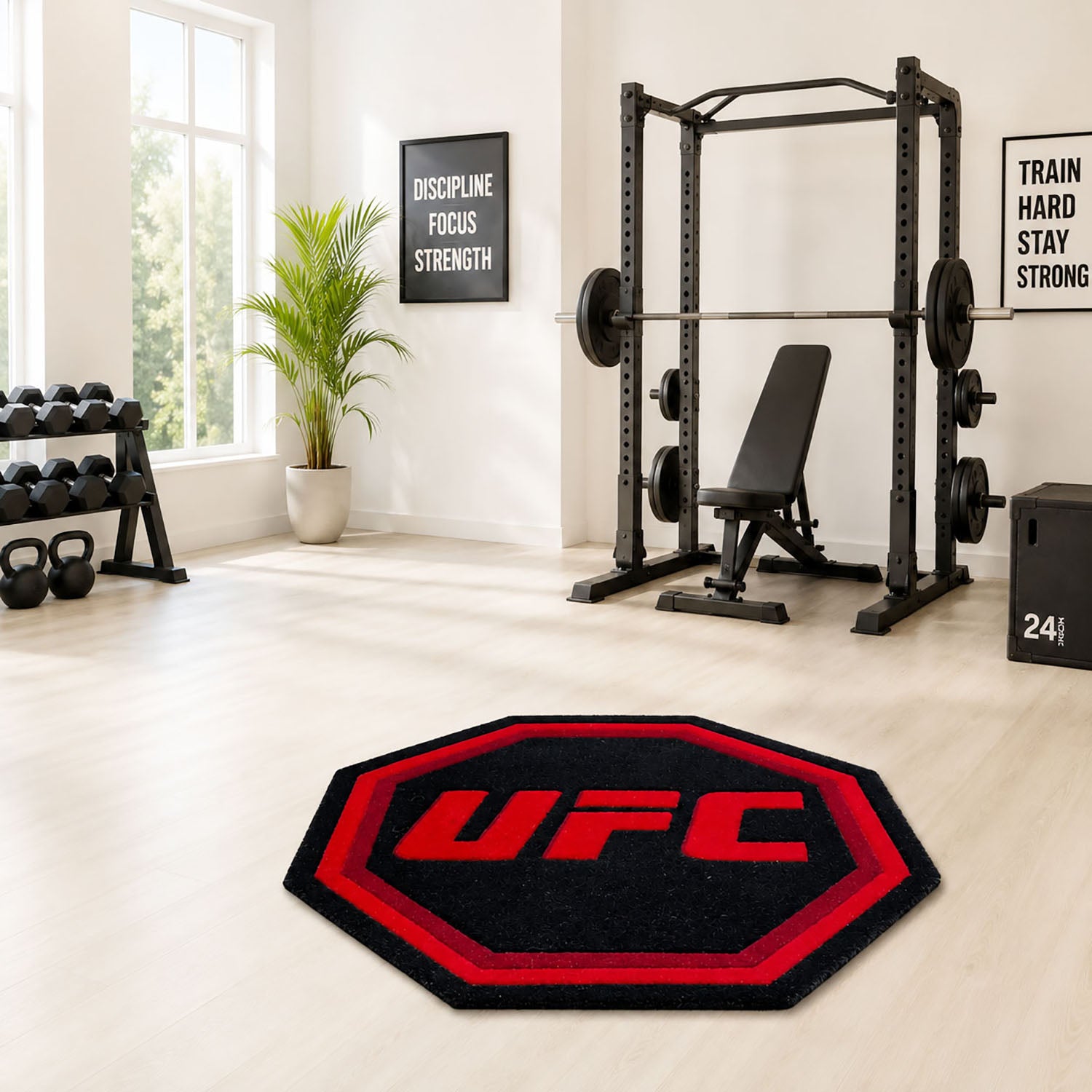 Tufted Wool Rug with Unique UFC Logo Design