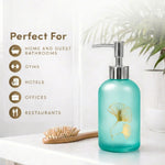 Flower Print Glass Soap Dispenser For Bathroom And Kitchen Sink ( 19.5x7.5 cm Sky )