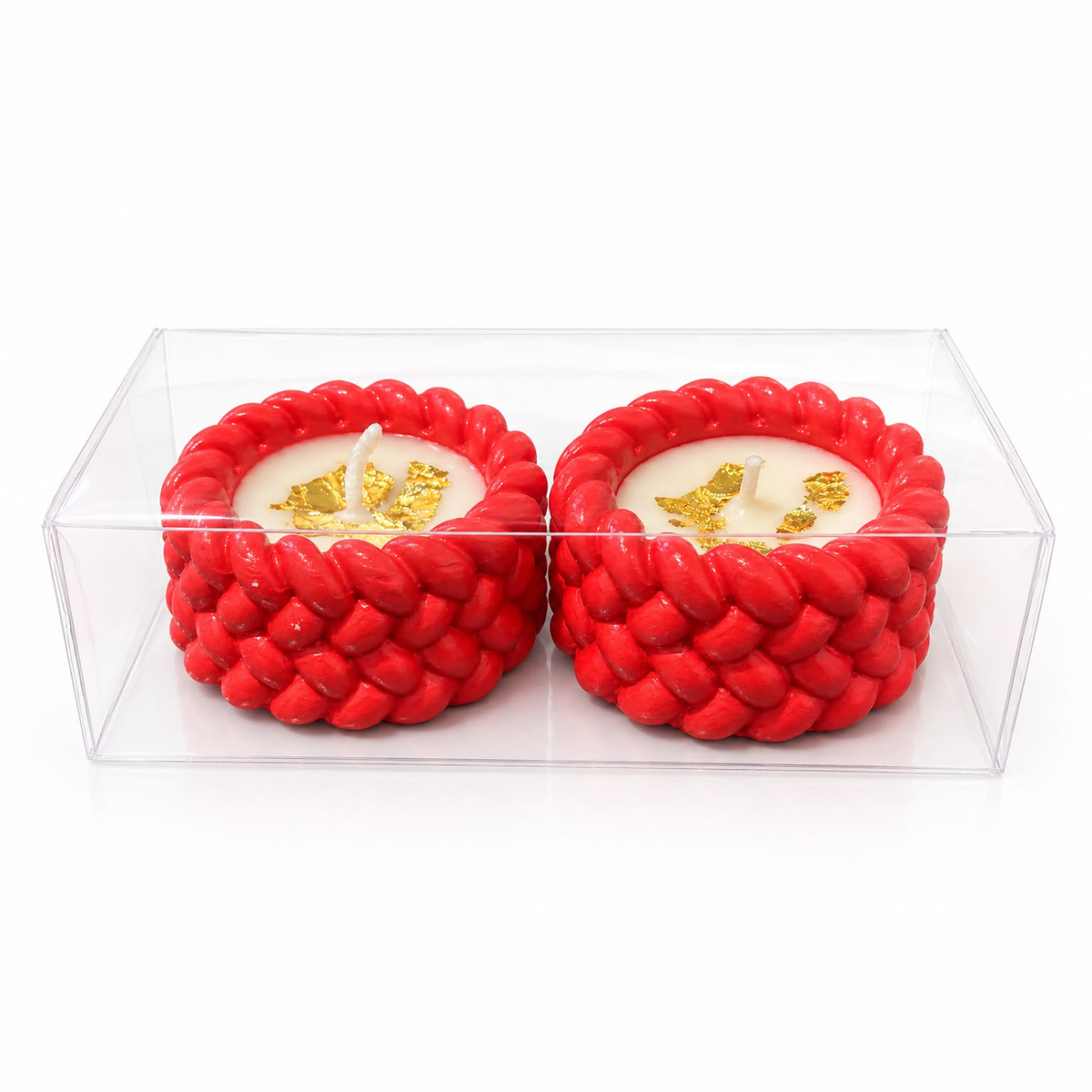 Soy Wax Decorative Scented Candle With Gold Leaf Braided ( Red , 6 x 6 cm )