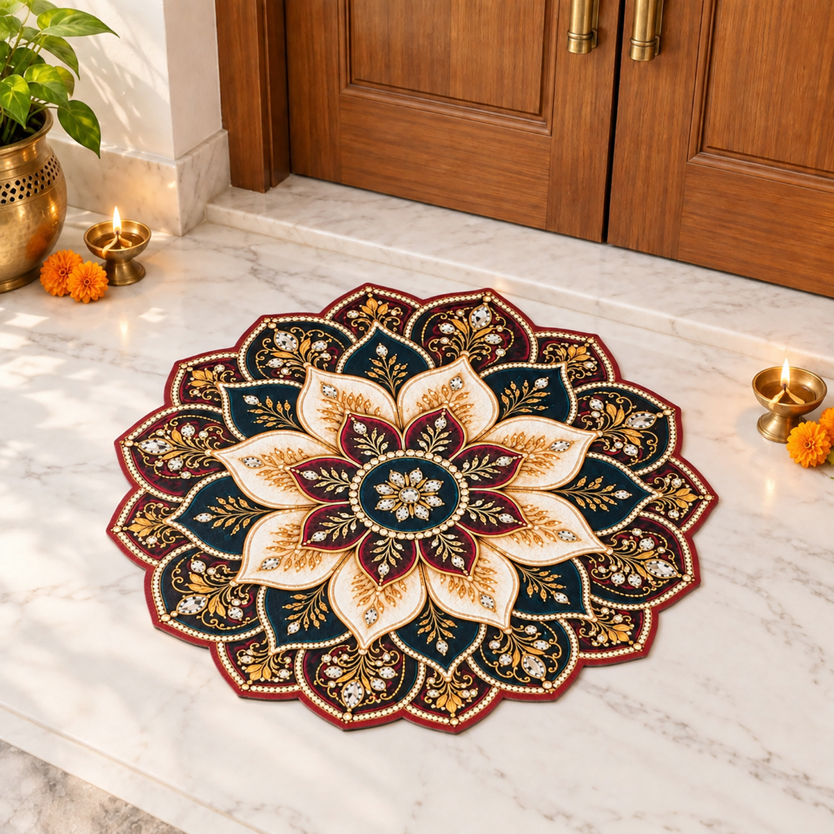 3D Rangoli Mats ( 56x56 cm, Brown )