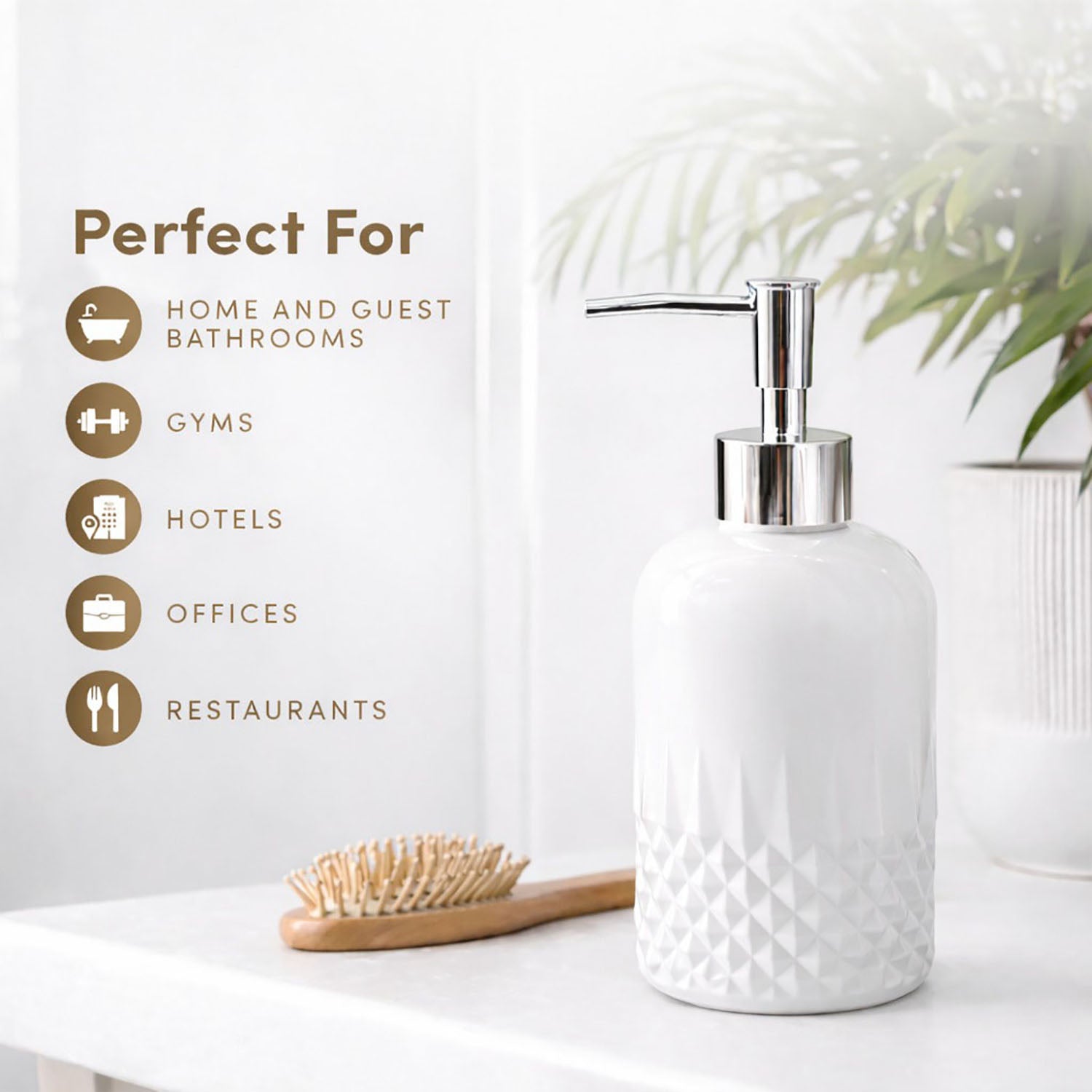 Diamond Cut Pattern Glass Soap Dispenser For Bathroom And Kitchen Sink ( 19.5x8 cm White )