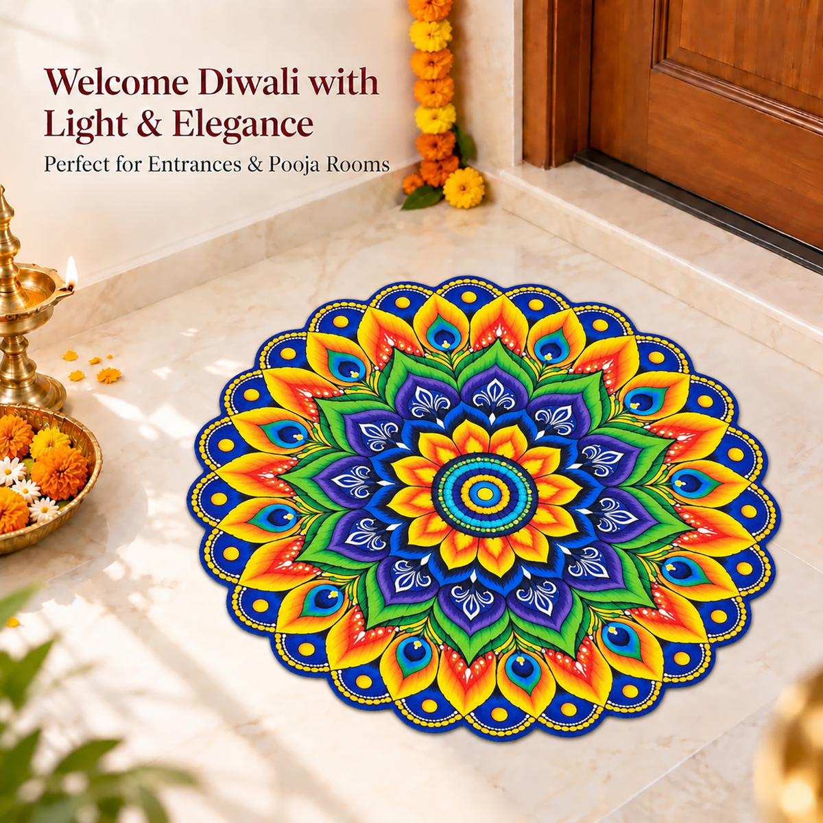 3D Rangoli Mats ( 56x59 cm, Multi )