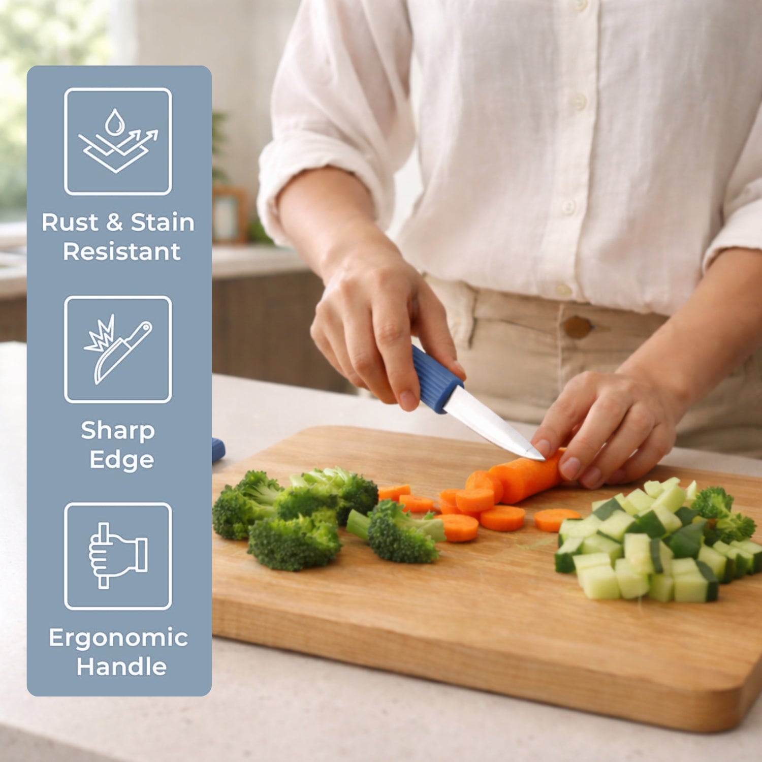 Knife For Kitchen Use Smooth Plastic With Stainless Steel ( Dark Blue 21.2.5 cm )