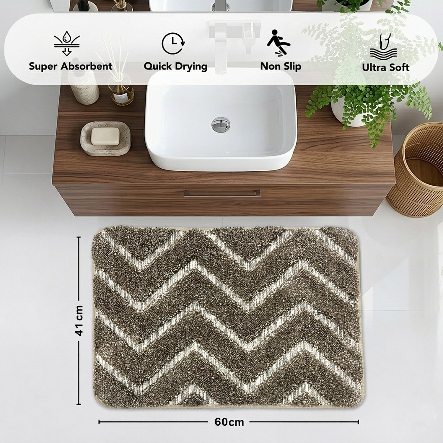 Austria Zigzag Microfiber Bath Mat (41x60cm Brown)
