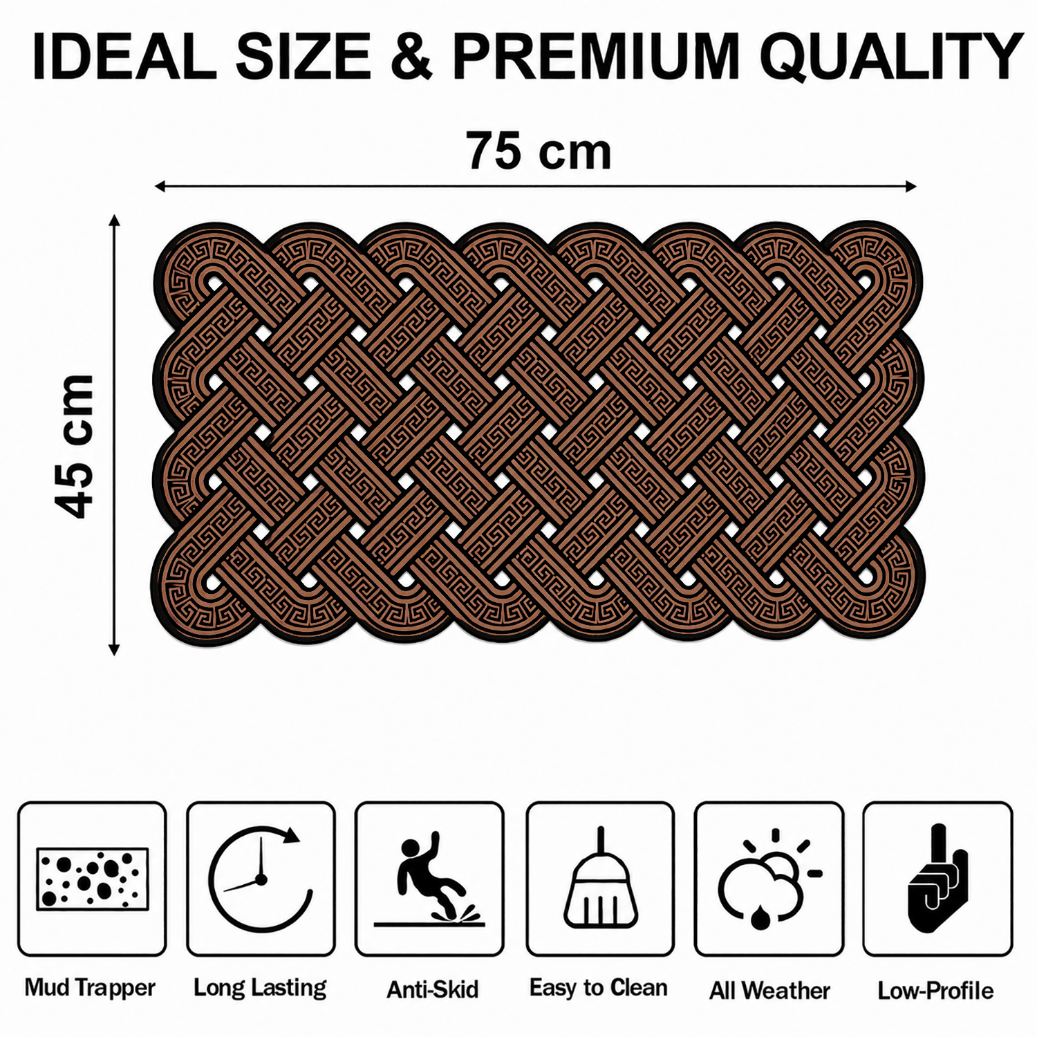 Rubber Door Mat Weave Textured ( 45x75 cm Brown )