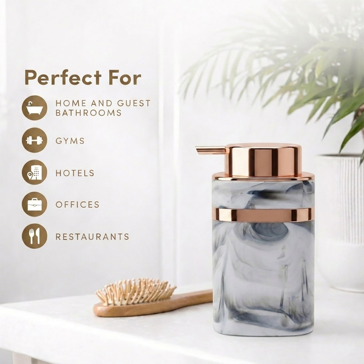 Marble Pattern Plastic Soap Dispenser For Bathroom And Kitchen Sink  ( 13.5x7 cm White )