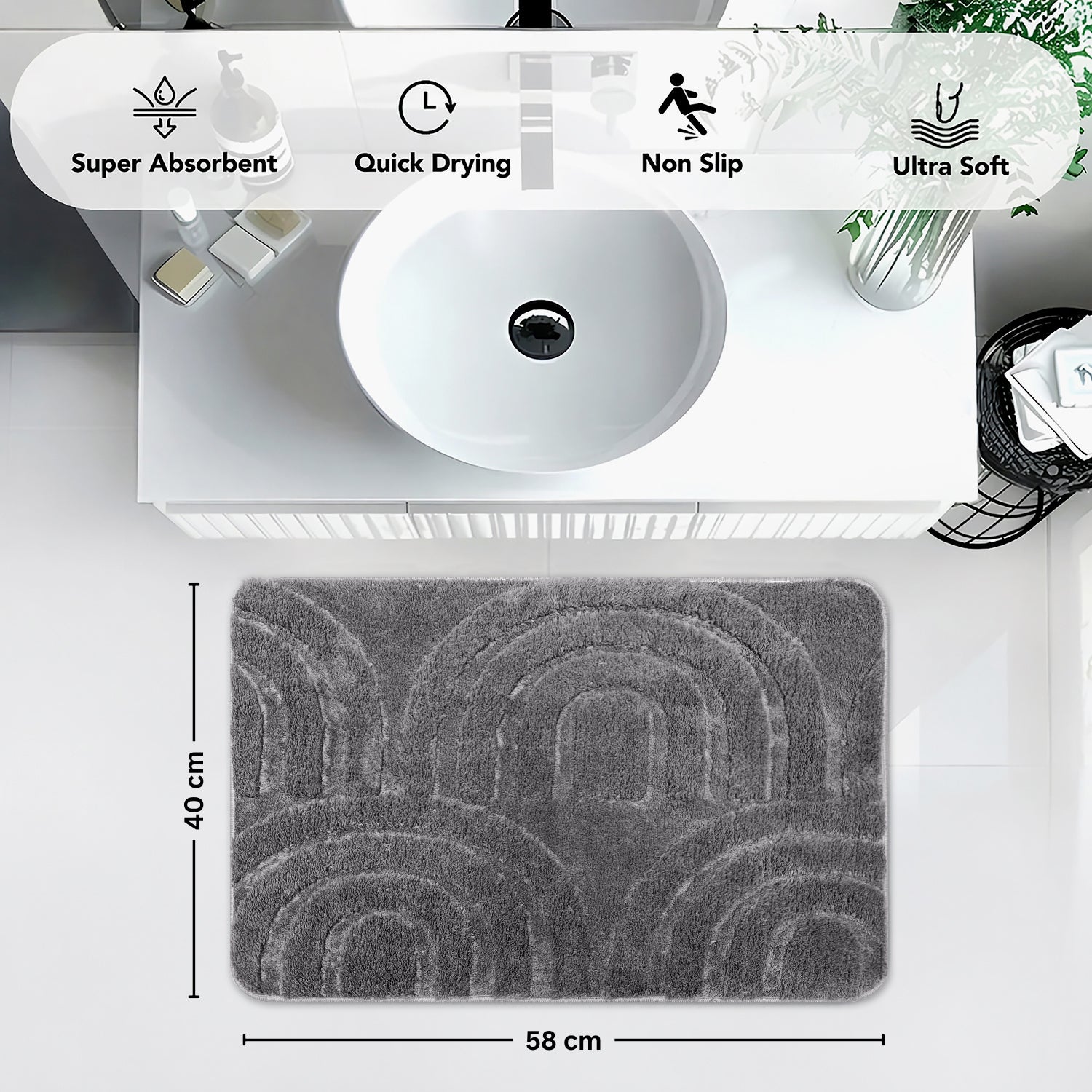 Bahrain Intersect Microfiber Bath Mat (40x58cm Multi Grey)