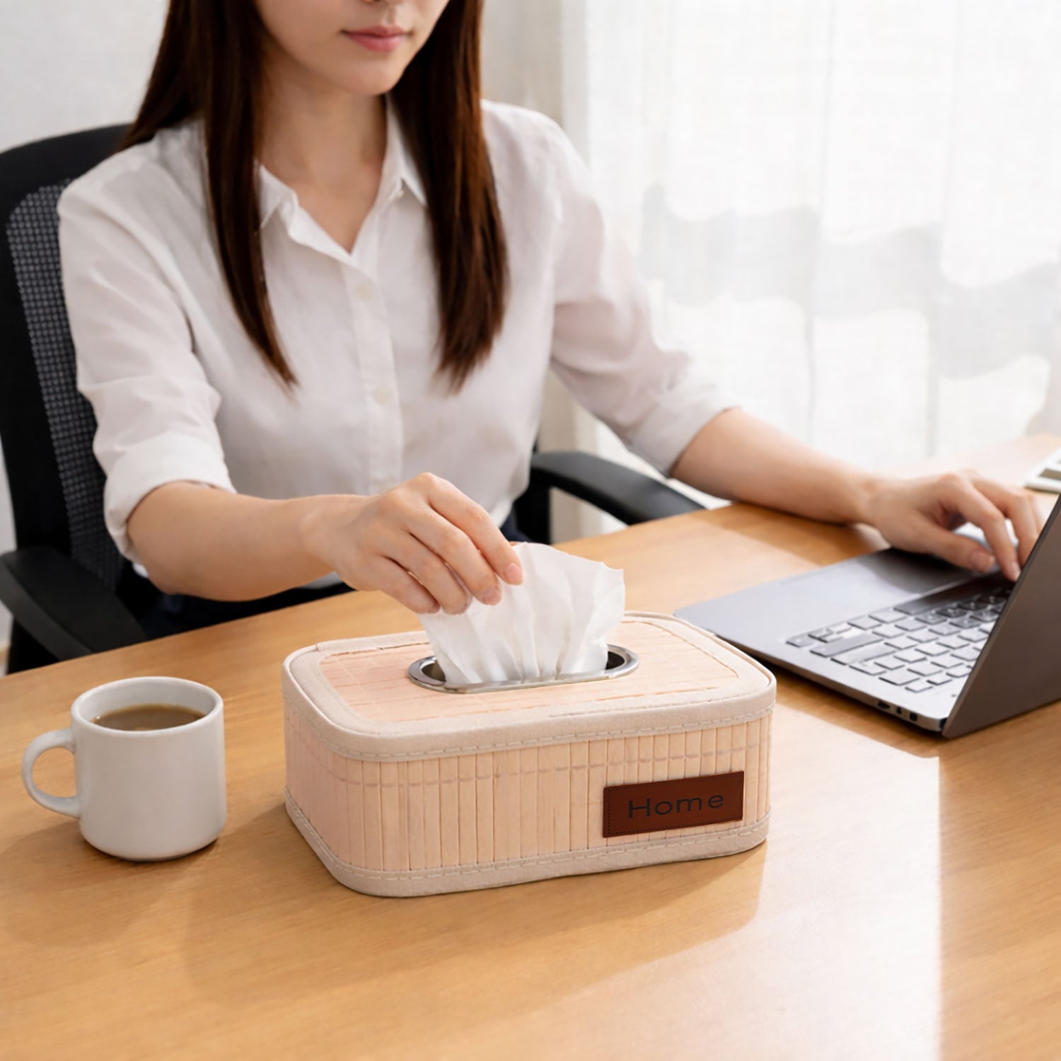 Bamboo Napkin Box Tissue Holder ( Cream, 24x14x9 cm )