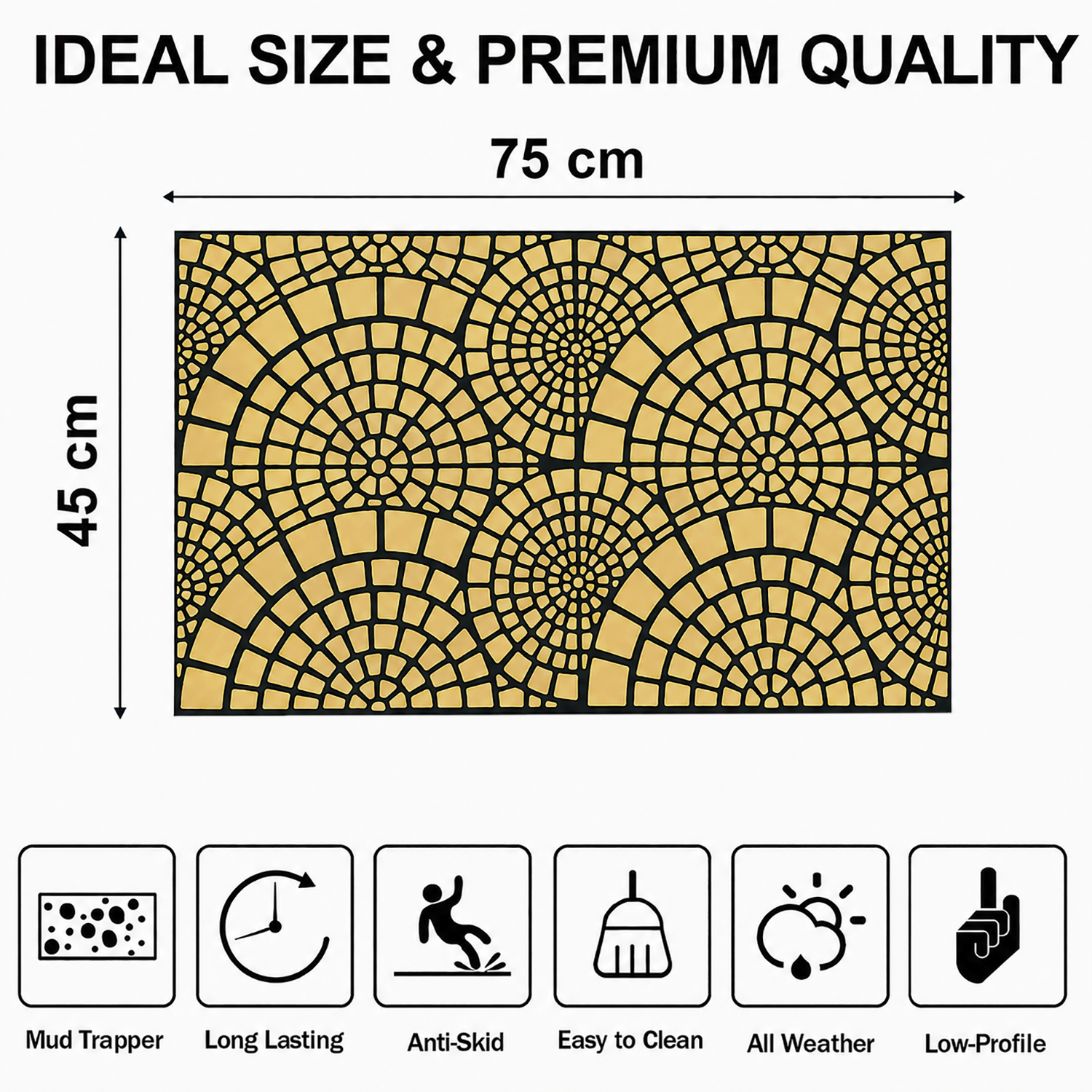 Rubber Door Mat Mosaic Textured ( 45x75 cm Golden )