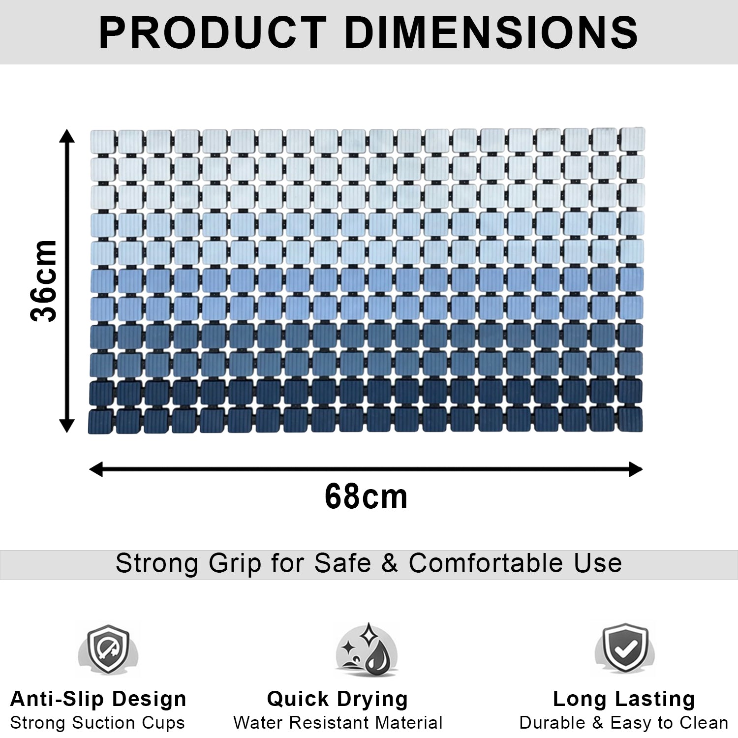 Plastic Shower Mat For Bathroom (36x68 Cm Blue )