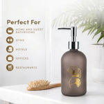 Flower Print Glass Soap Dispenser For Bathroom And Kitchen Sink ( 19.5x7.5 cm Brown )