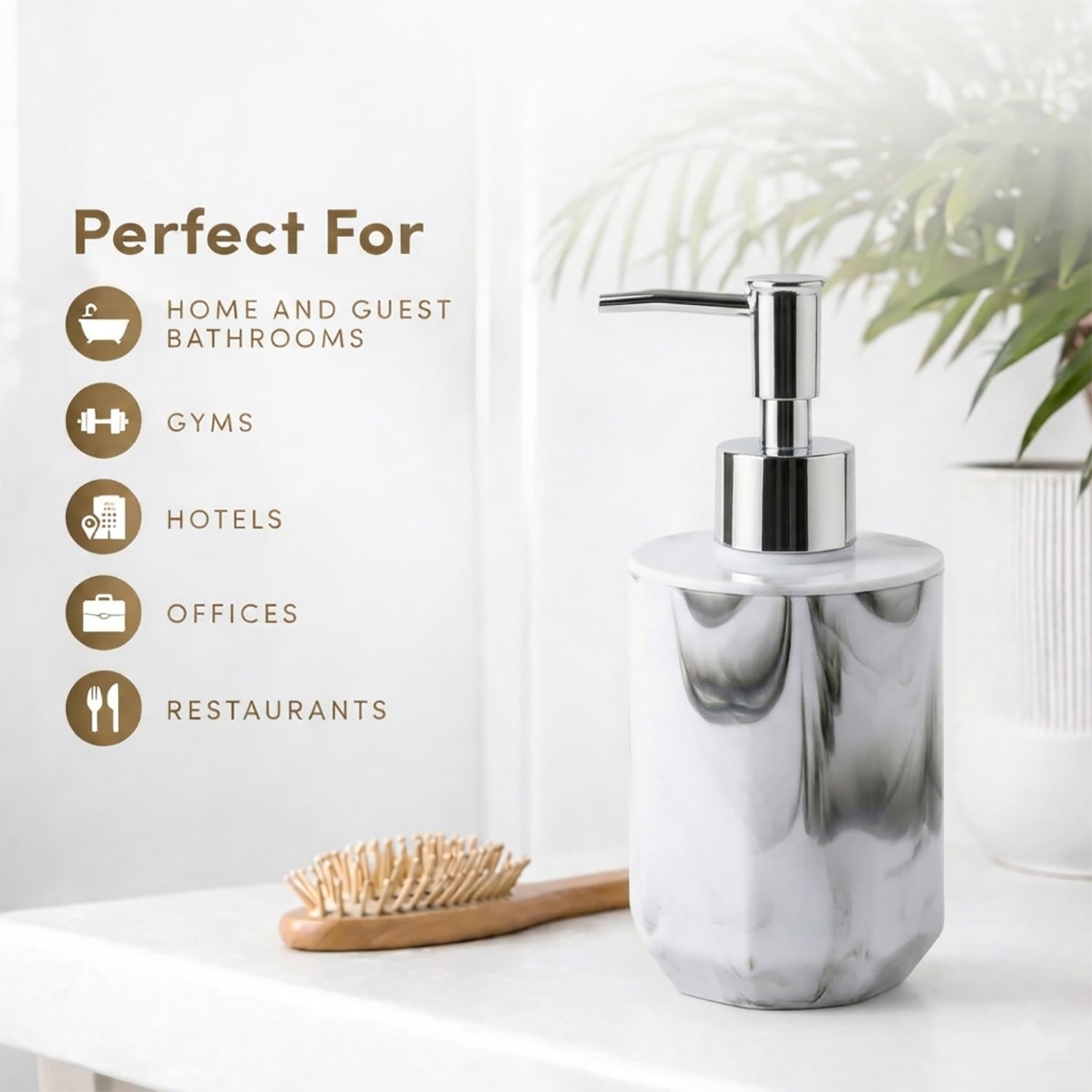 Marble Pattern Plastic Soap Dispenser For Bathroom And Kitchen Sink ( 17x8 cm White )