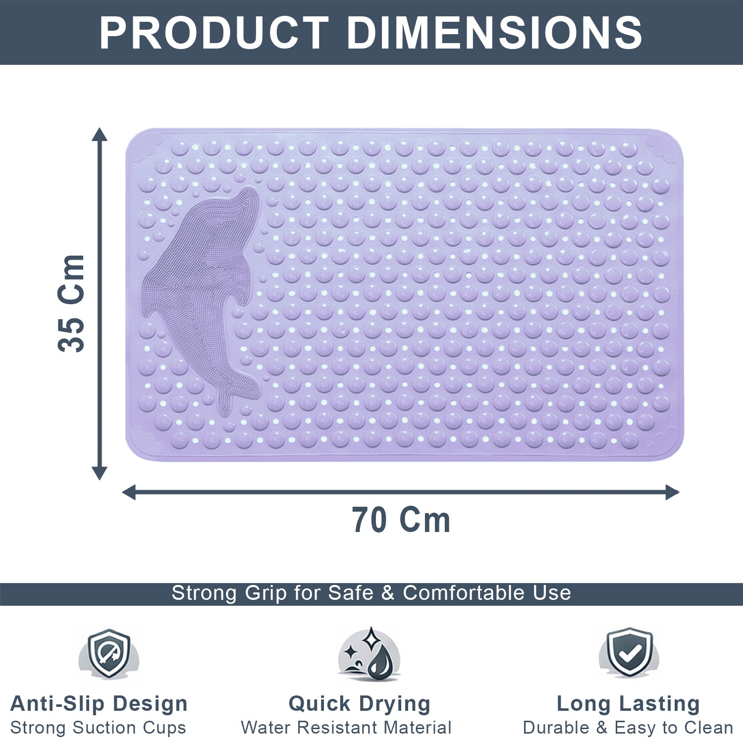 PVC Shower Mat for Bathroom Floor ( 35x70 cm, Purple )