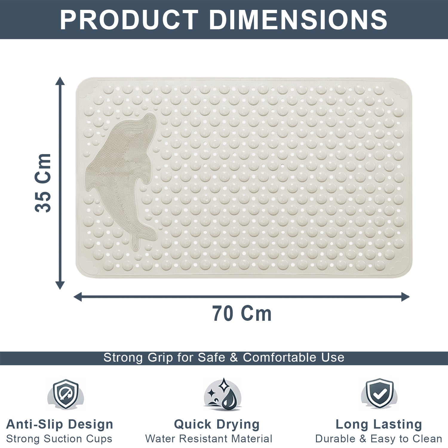 PVC Shower Mat for Bathroom Floor ( 35x70 cm, Cream)