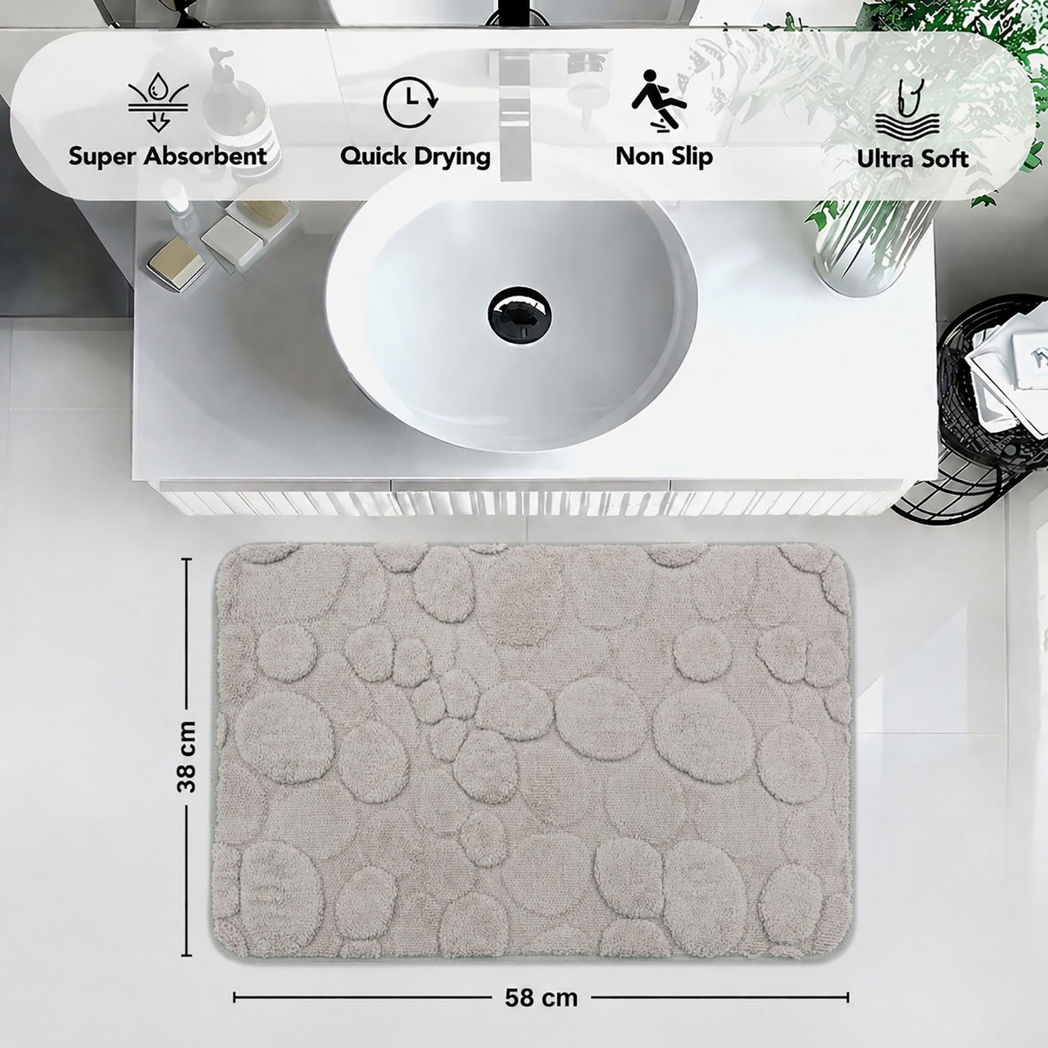 Moscow Stone Microfiber Bath Mat (38x58cm Taupe)