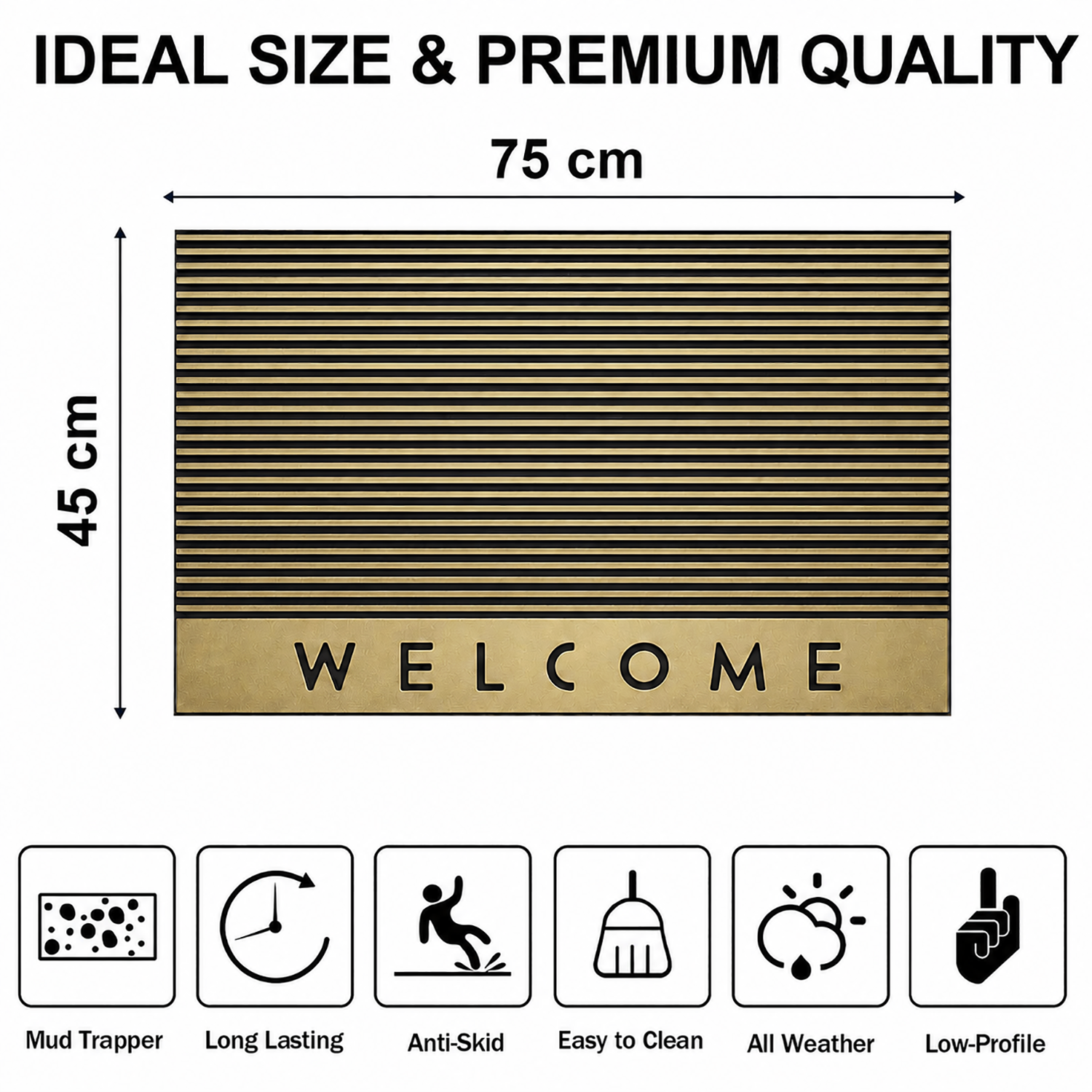 Rubber Door Mat Welcome Textured ( 45x75 cm Golden )