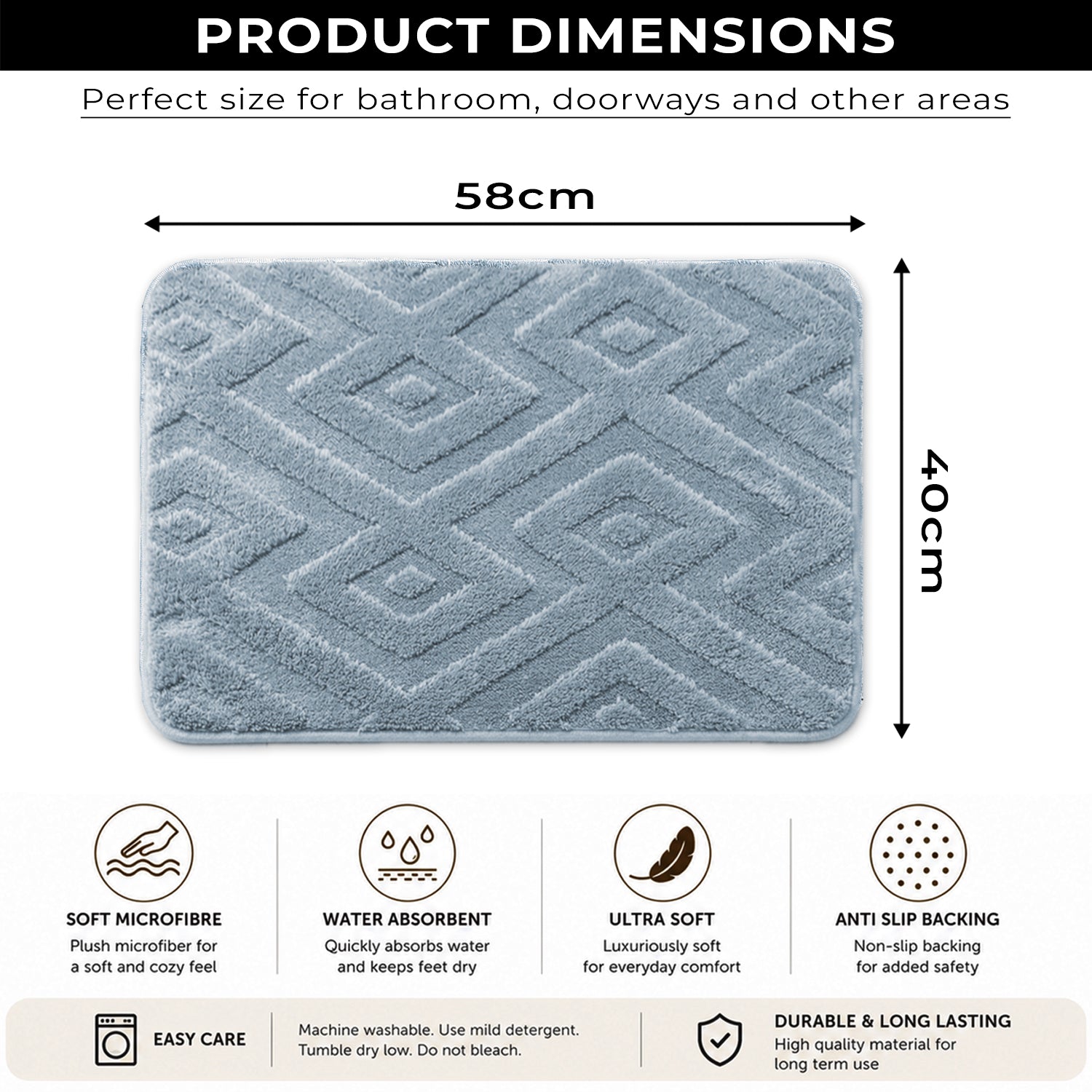 Bahrain Intersect Microfiber Bath Mat (40x58cm Blue)